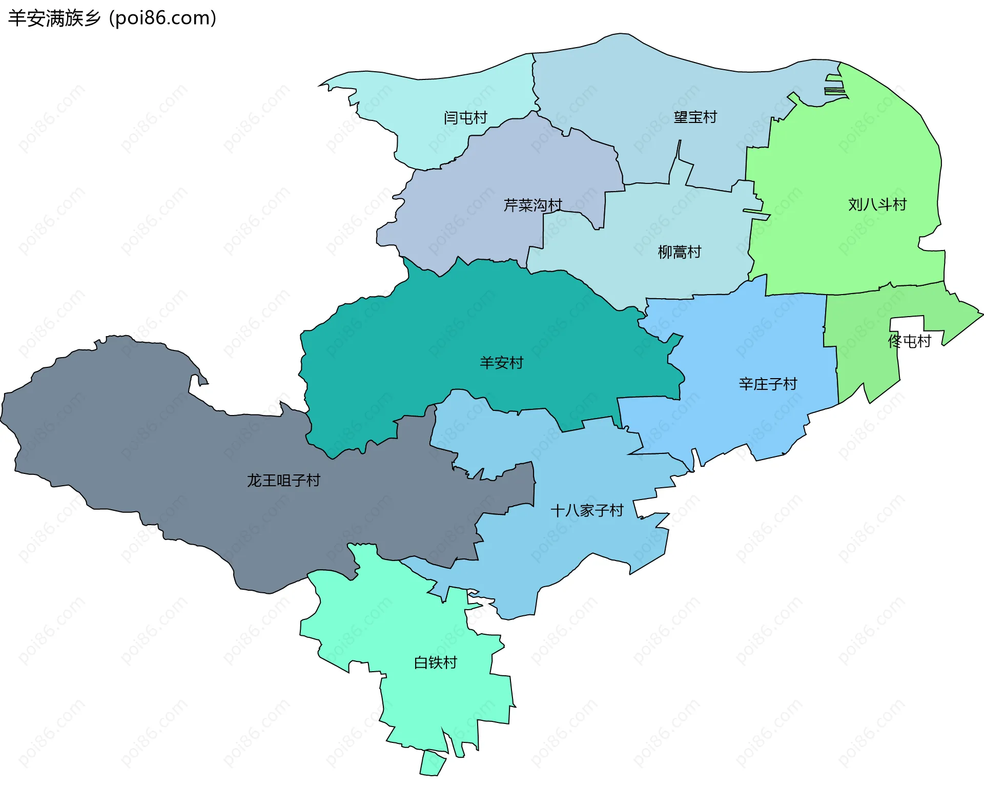 羊安满族乡边界地图(五级行政区划)