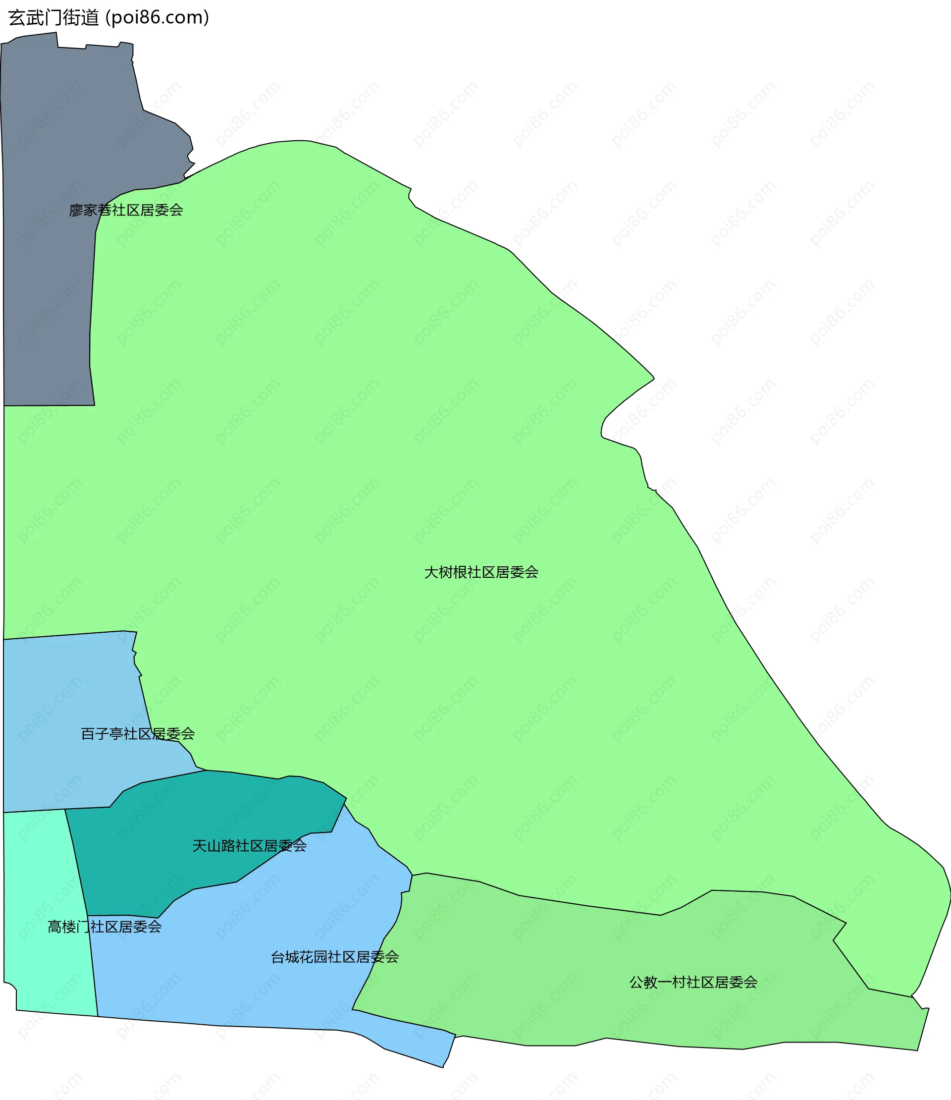 玄武门街道边界地图(五级行政区划)