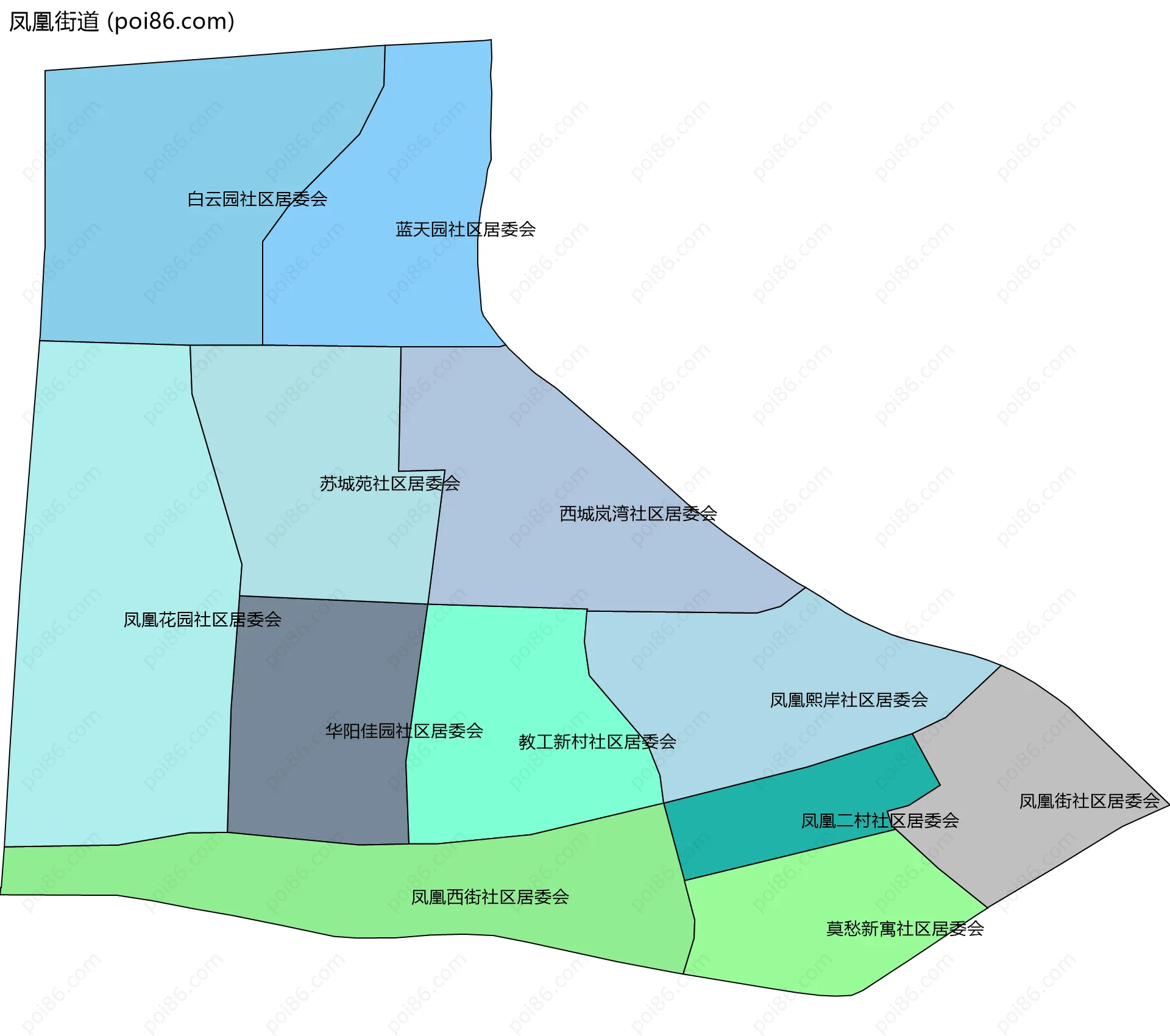 凤凰街道边界地图(五级行政区划)