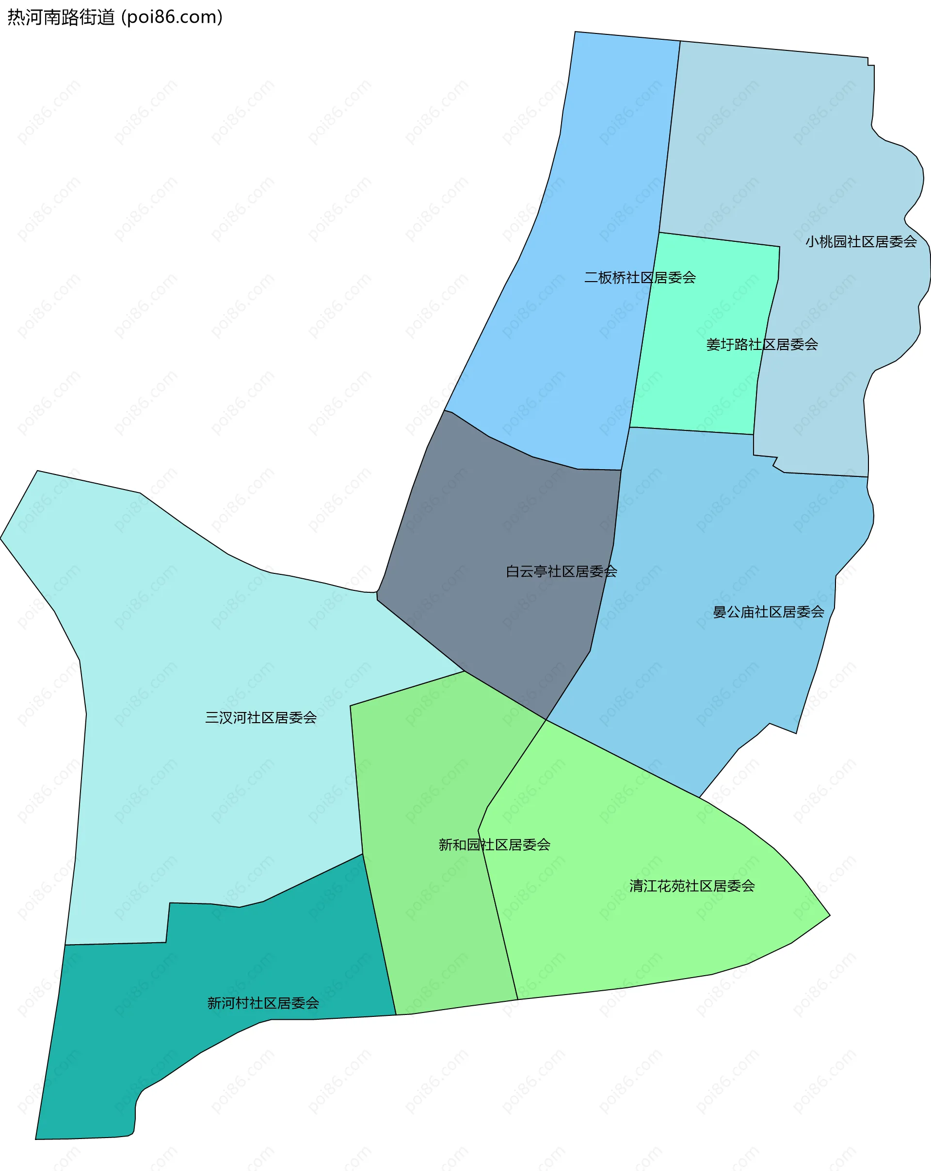 热河南路街道边界地图(五级行政区划)