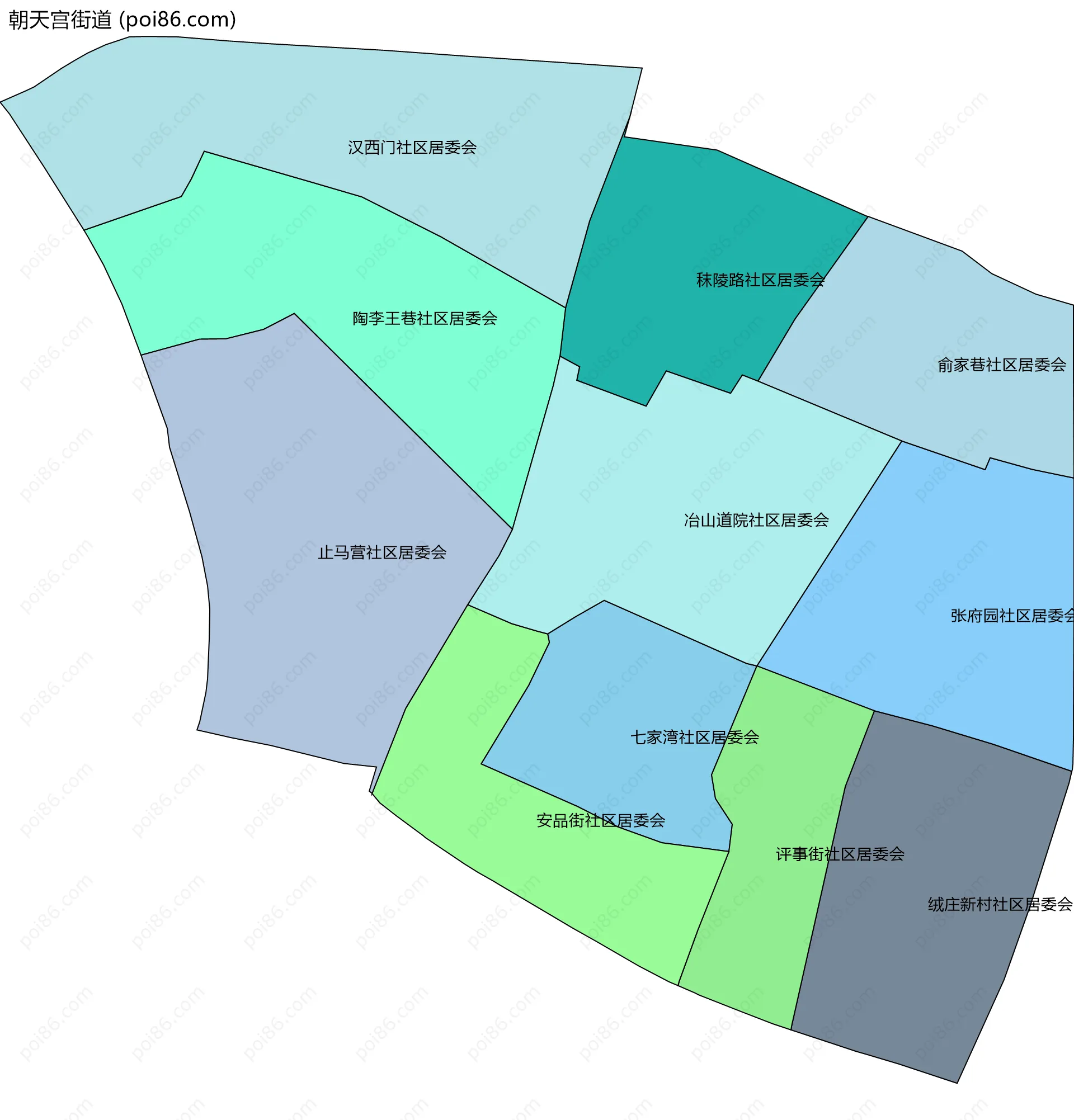 朝天宫街道边界地图(五级行政区划)