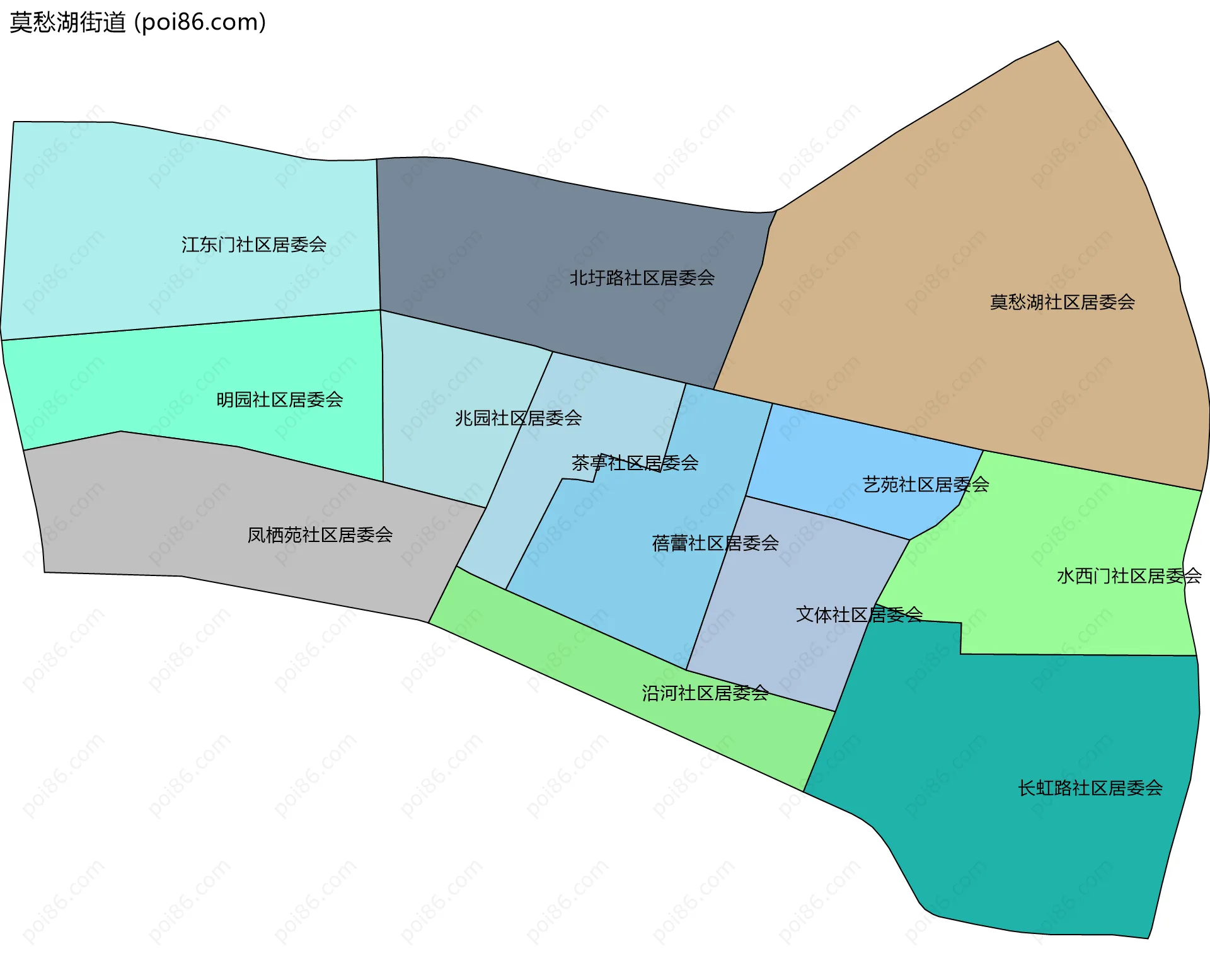莫愁湖街道边界地图(五级行政区划)
