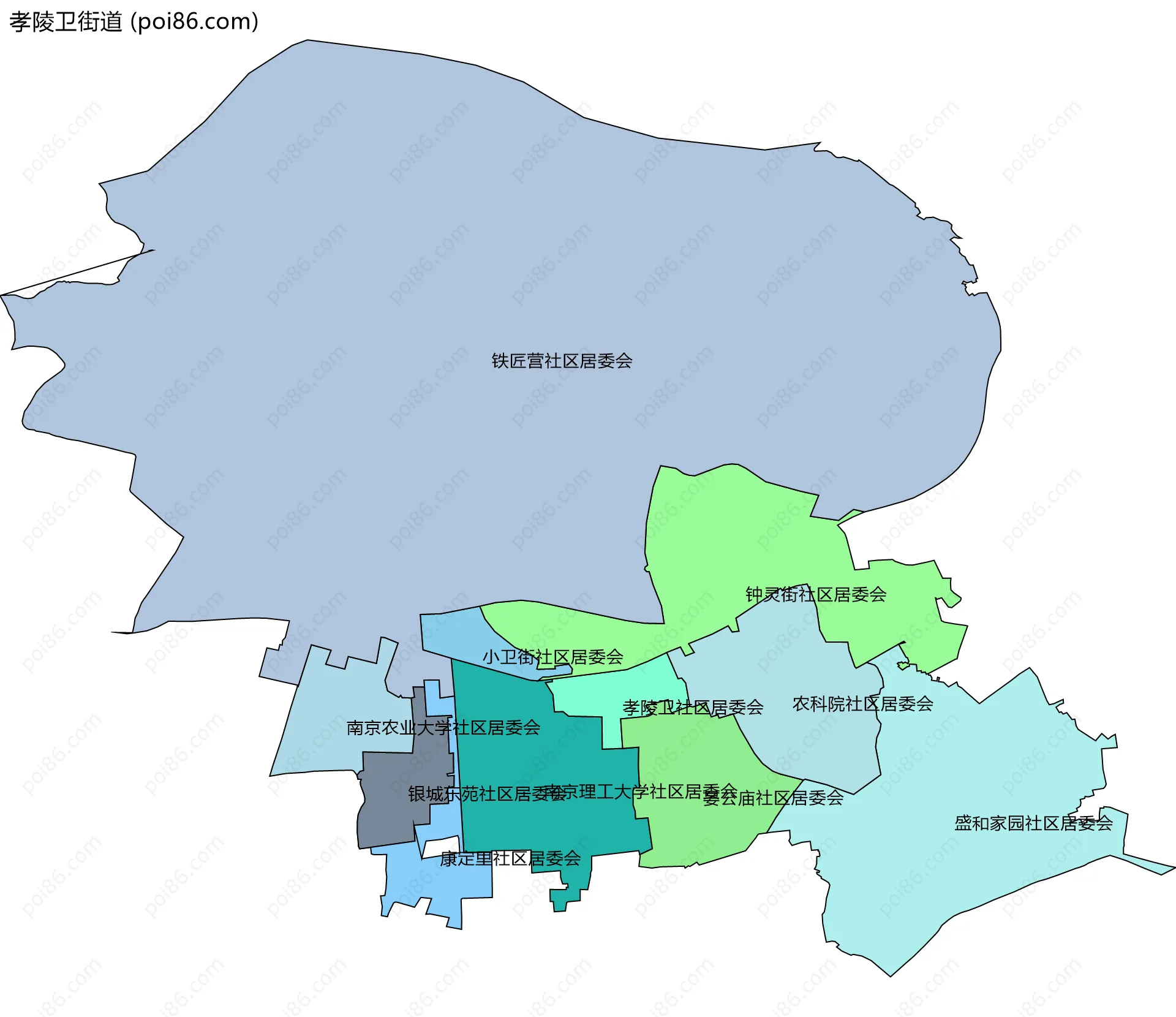 孝陵卫街道边界地图(五级行政区划)