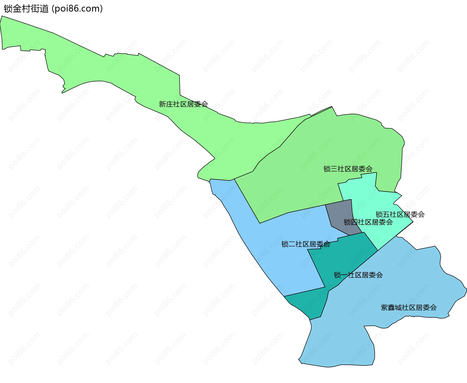 锁金村街道边界地图(五级行政区划)