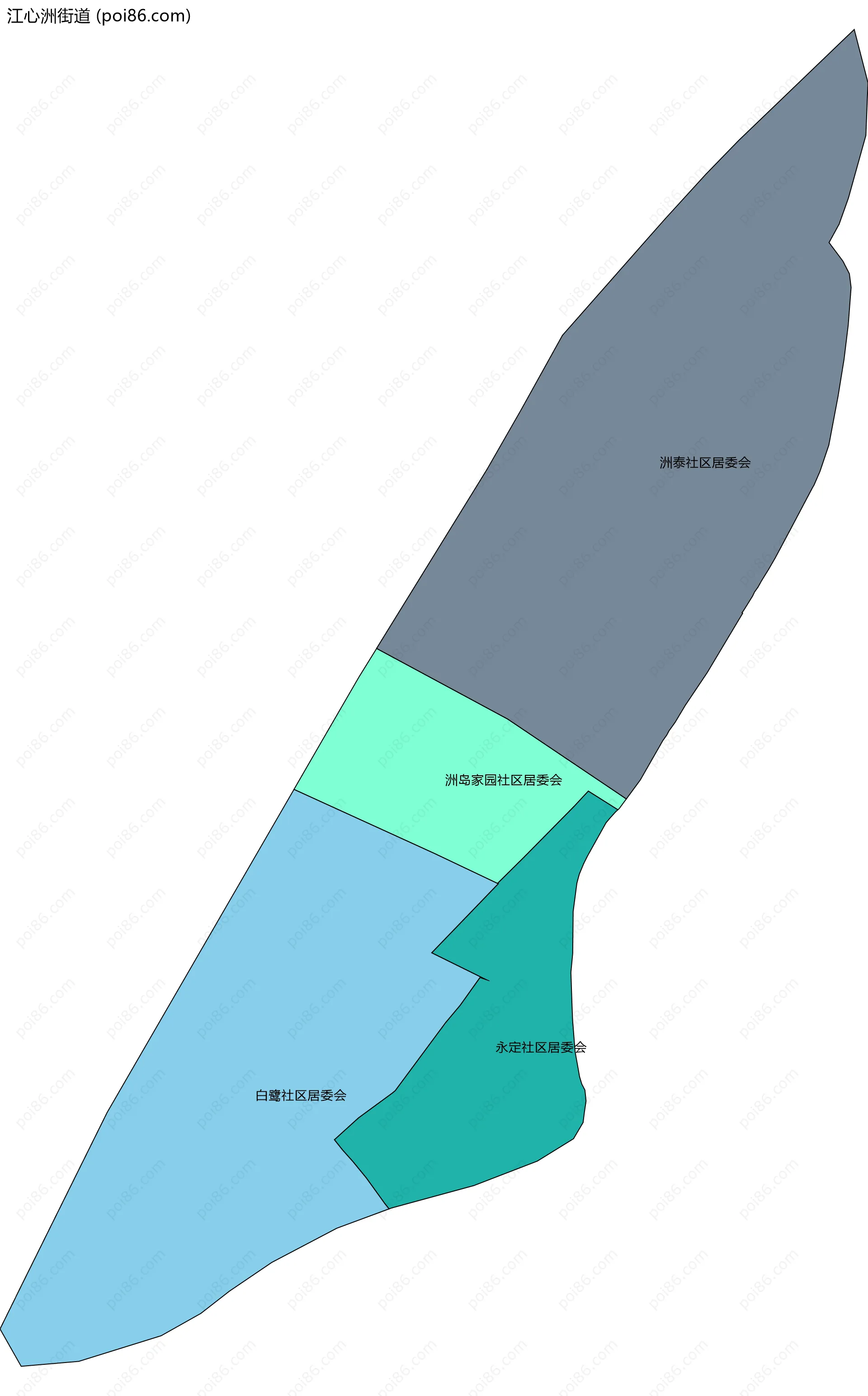 江心洲街道边界地图(五级行政区划)