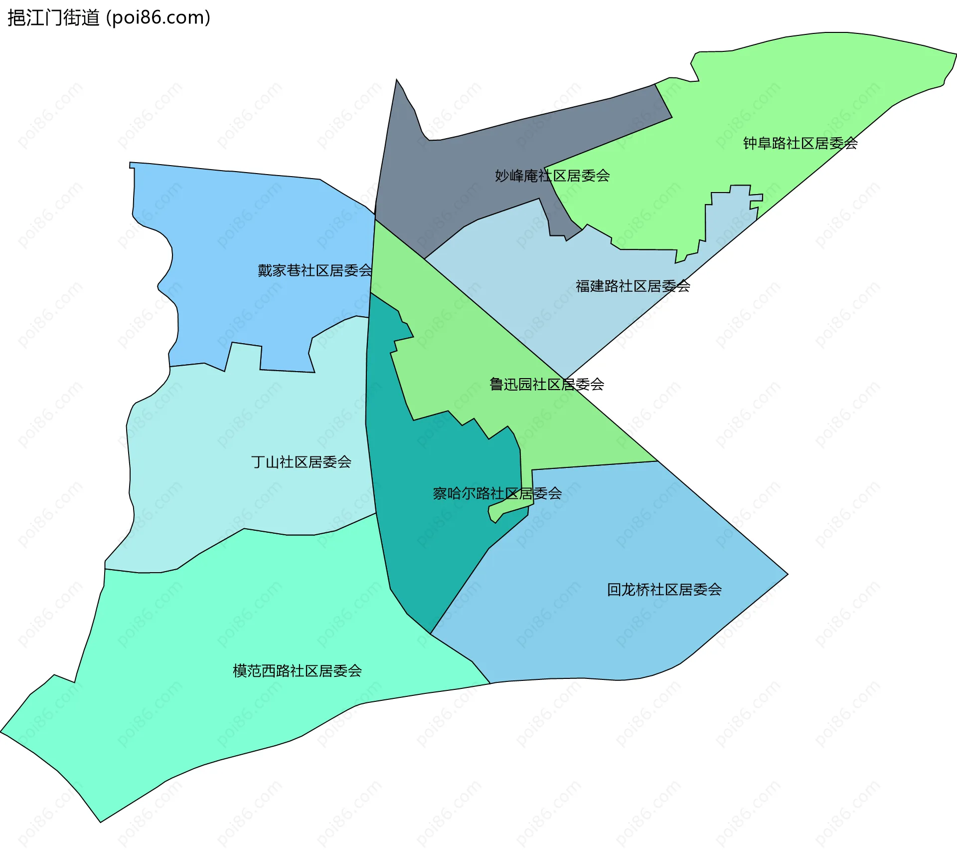 挹江门街道边界地图(五级行政区划)