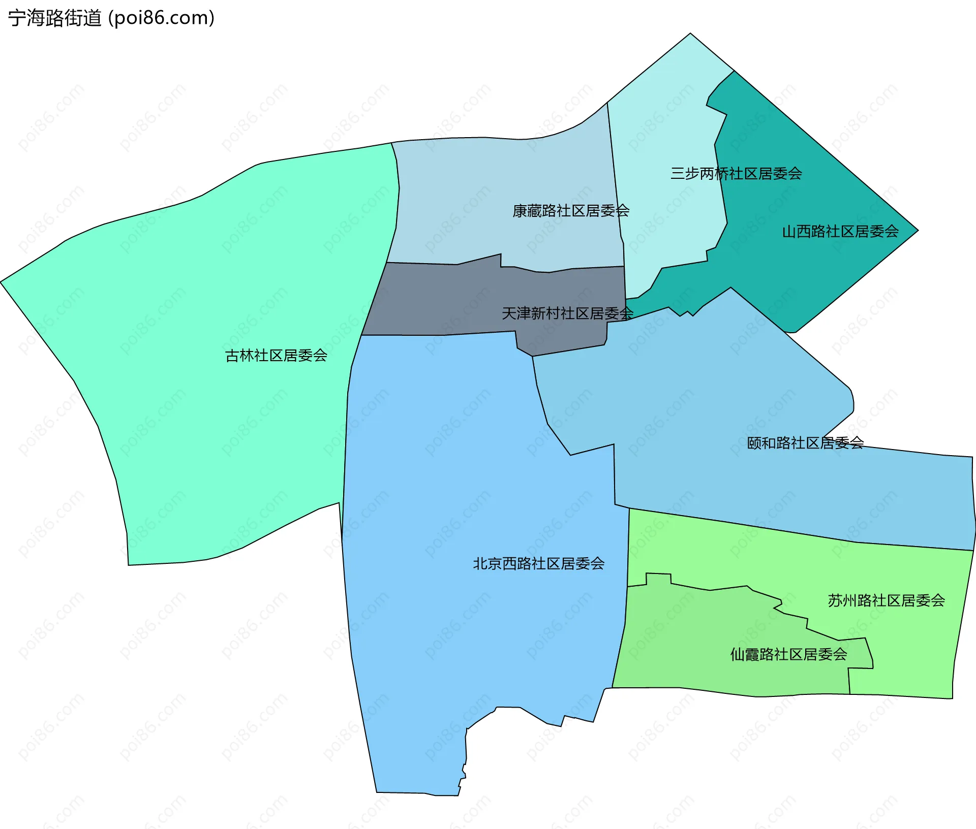 宁海路街道边界地图(五级行政区划)