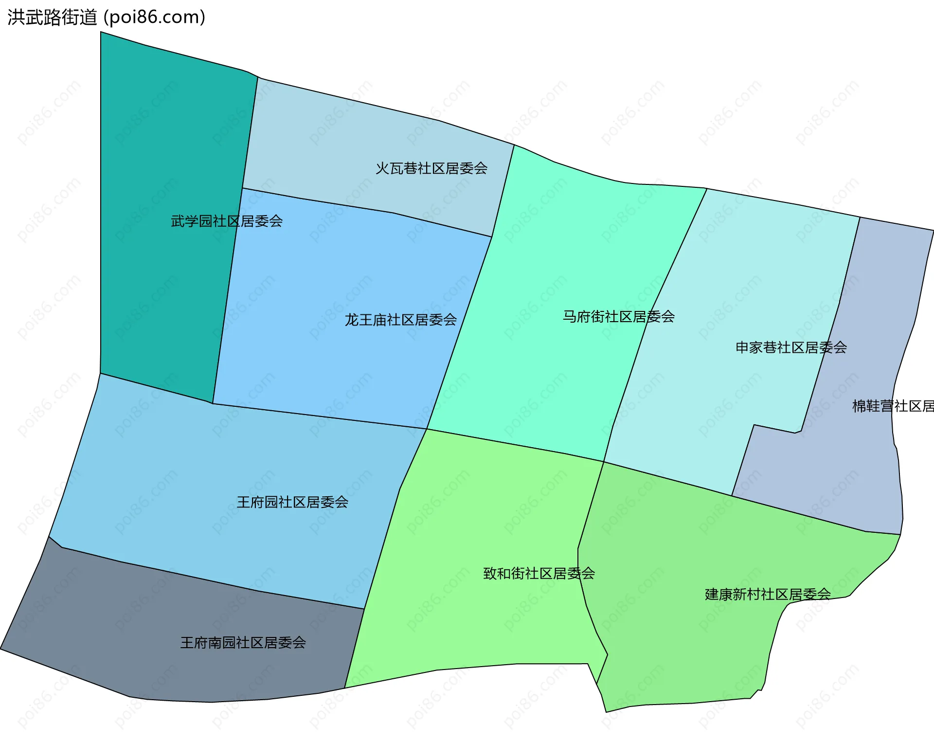 洪武路街道边界地图(五级行政区划)