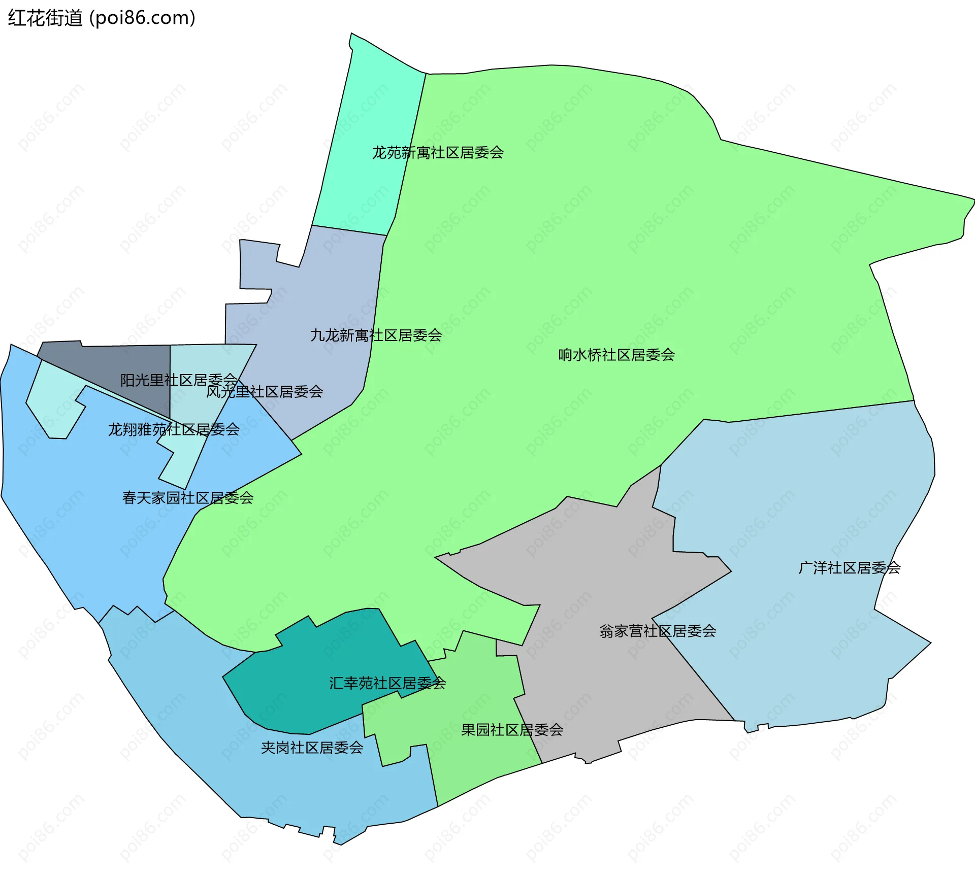 红花街道边界地图(五级行政区划)