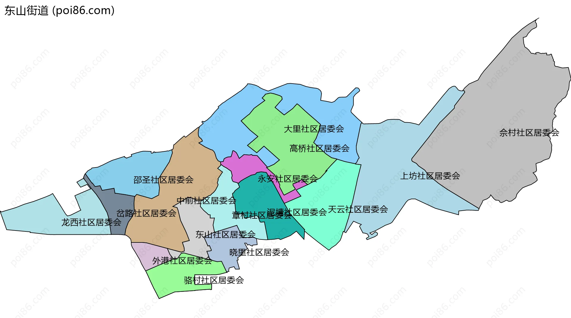 东山街道边界地图(五级行政区划)