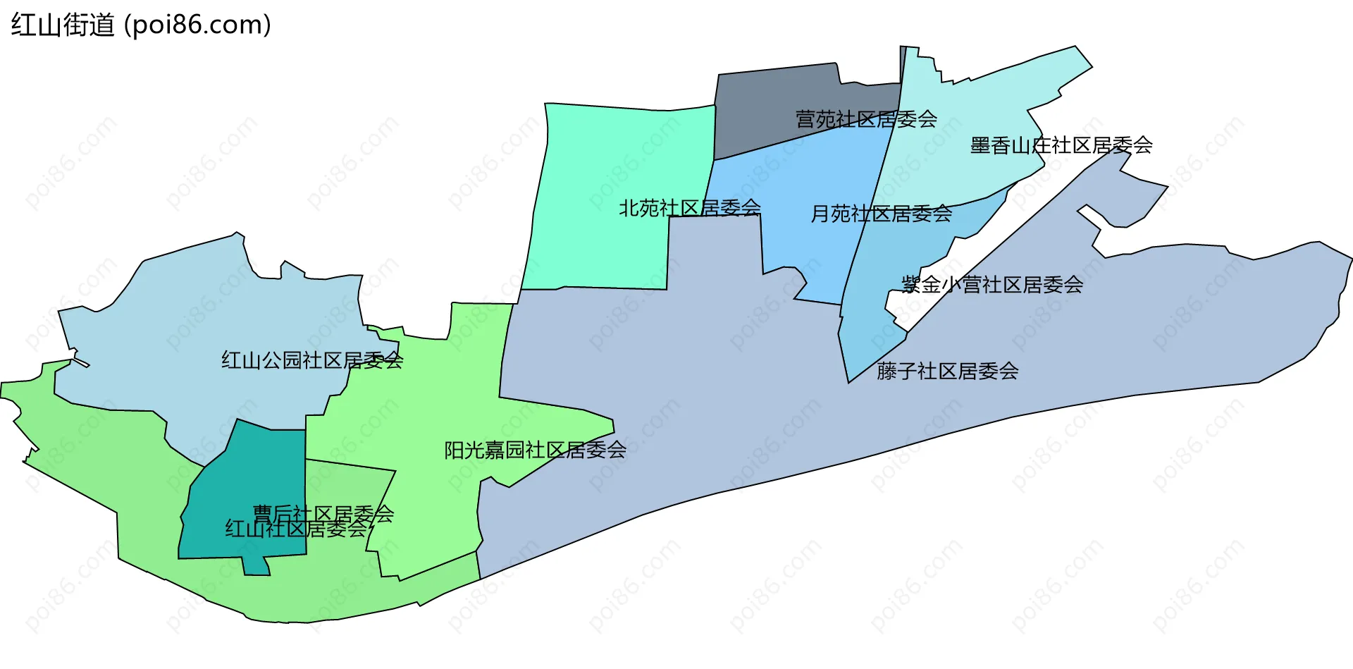 红山街道边界地图(五级行政区划)