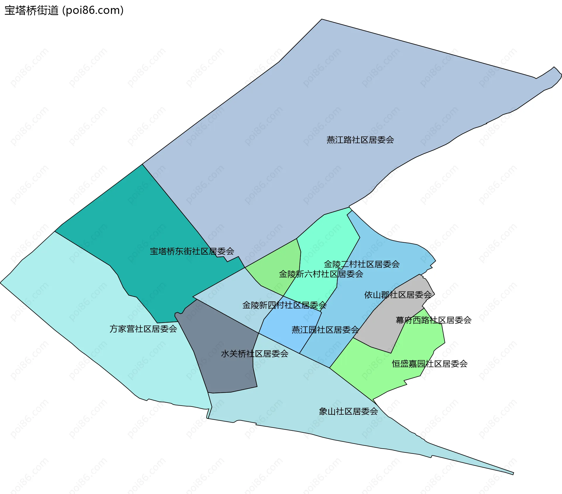 宝塔桥街道边界地图(五级行政区划)