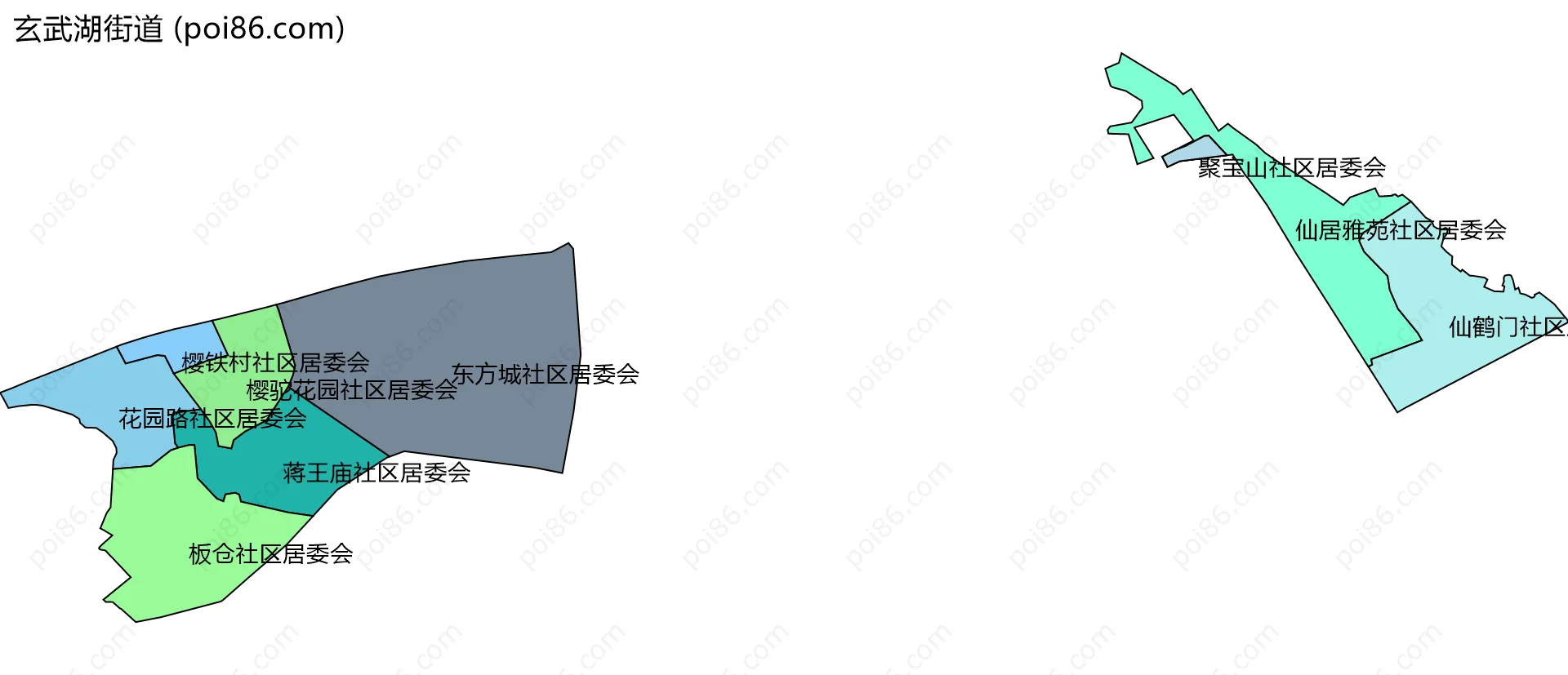 玄武湖街道边界地图(五级行政区划)