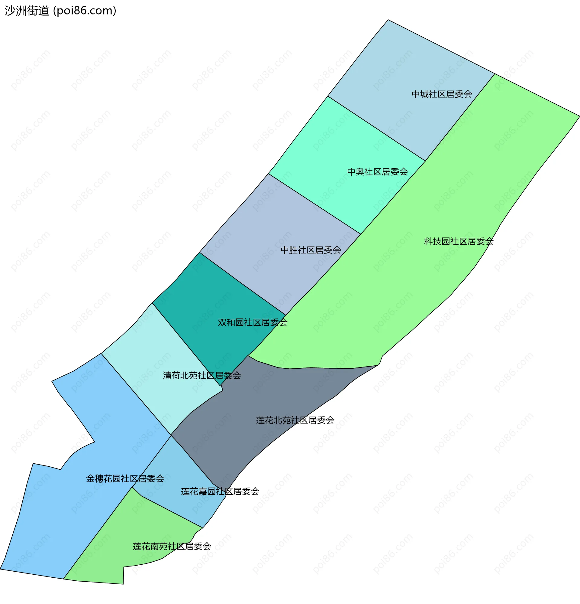 沙洲街道边界地图(五级行政区划)