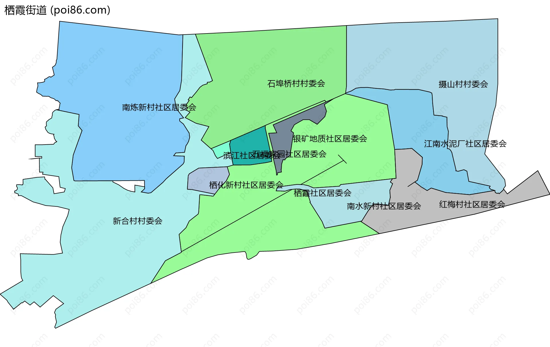 栖霞街道边界地图(五级行政区划)