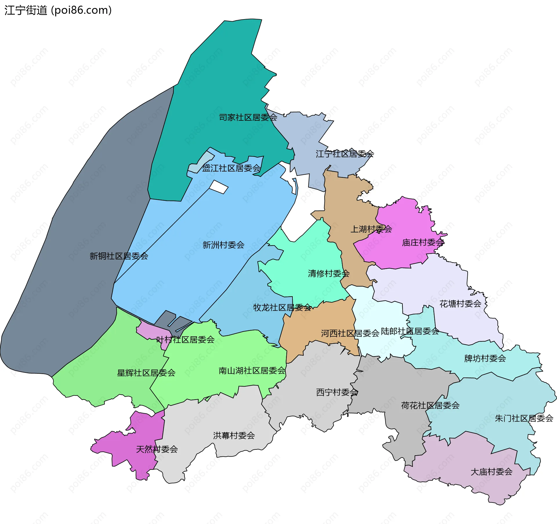 江宁街道边界地图(五级行政区划)