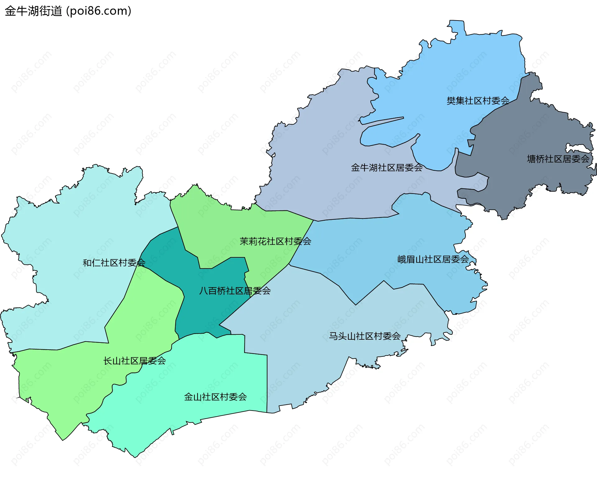金牛湖街道边界地图(五级行政区划)