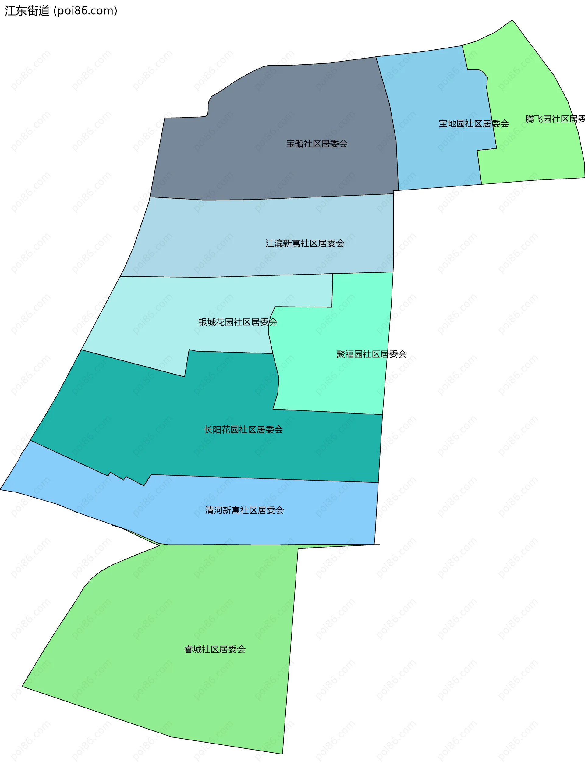 江东街道边界地图(五级行政区划)