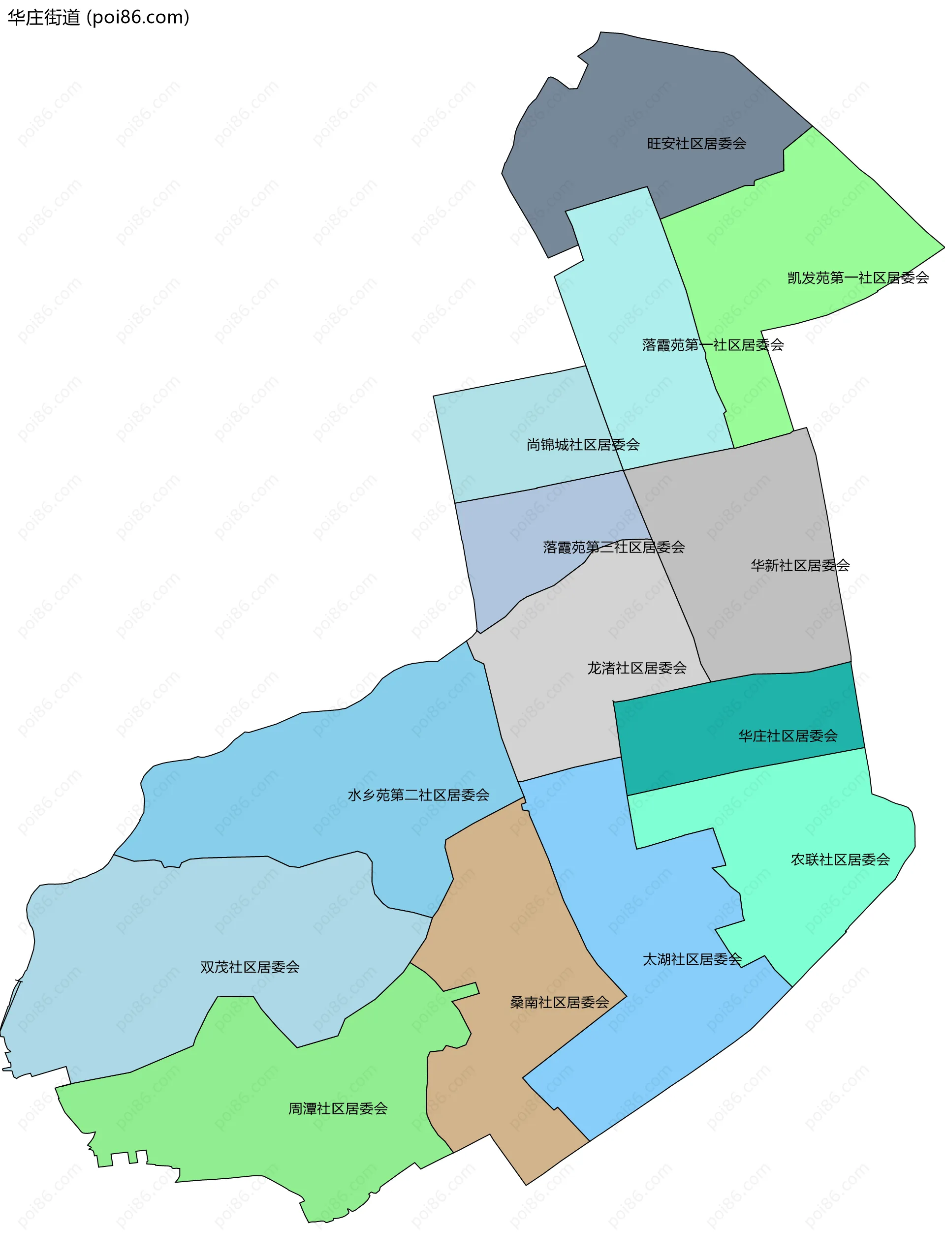华庄街道边界地图(五级行政区划)