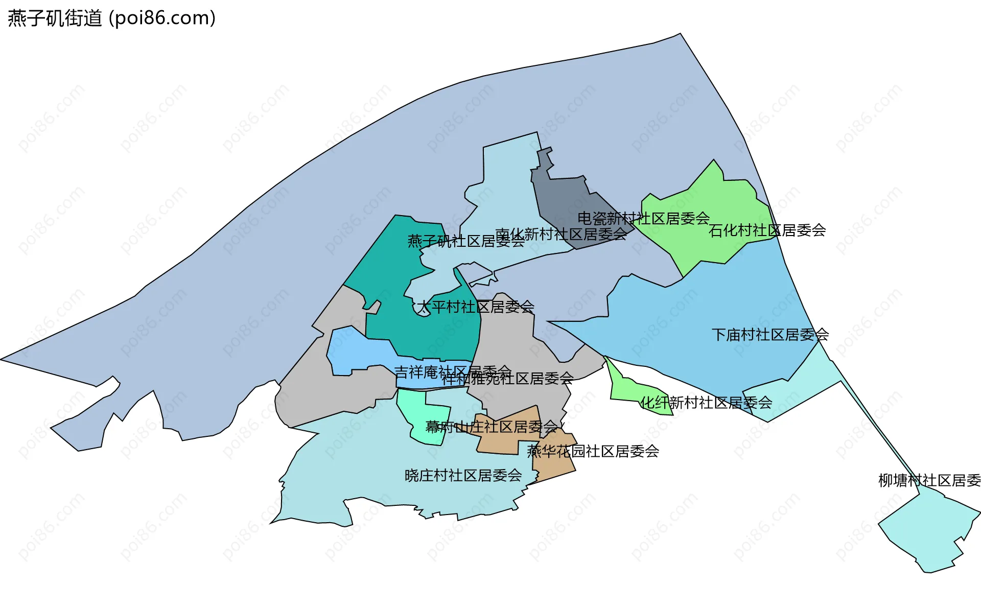燕子矶街道边界地图(五级行政区划)