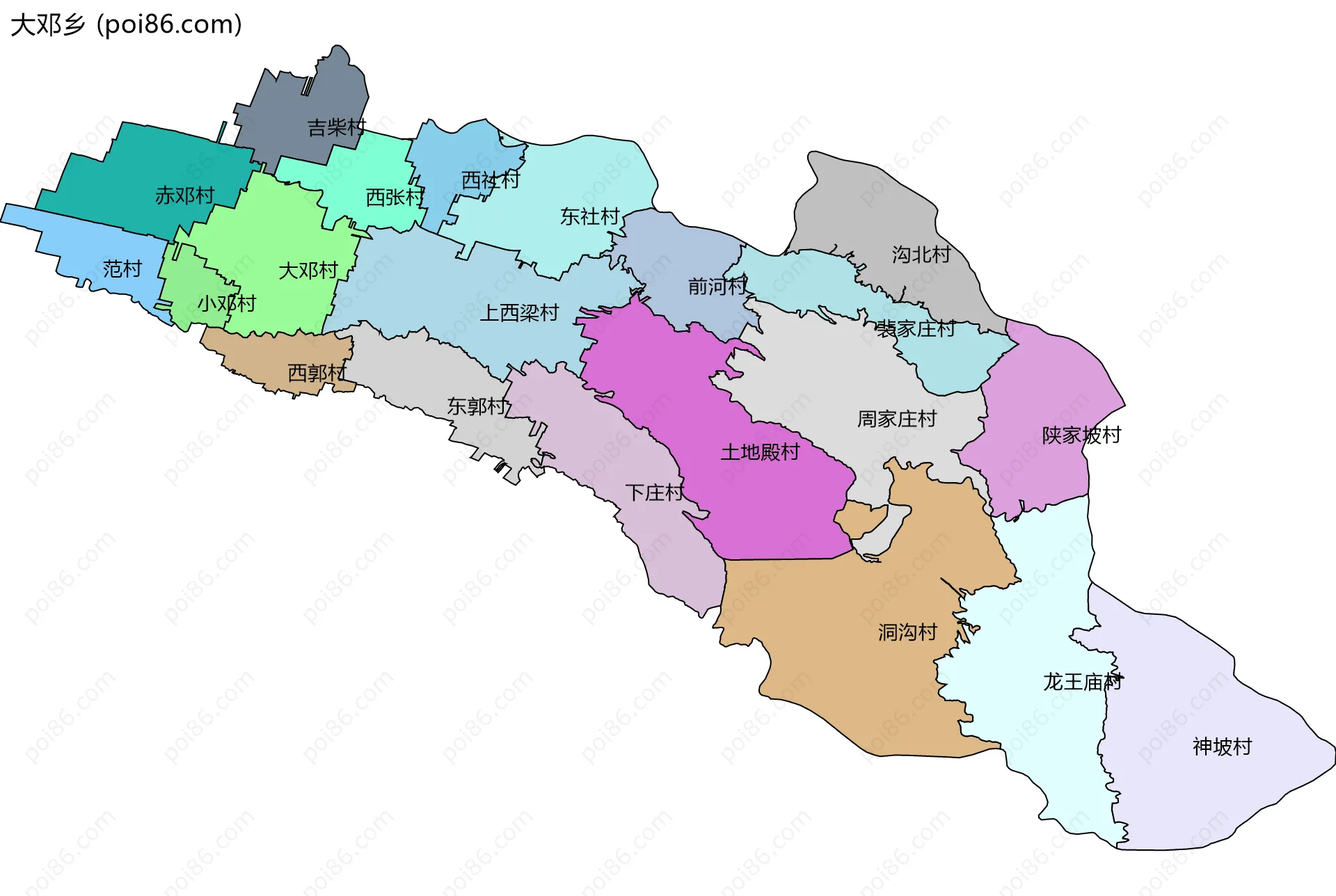 大邓乡边界地图(五级行政区划)