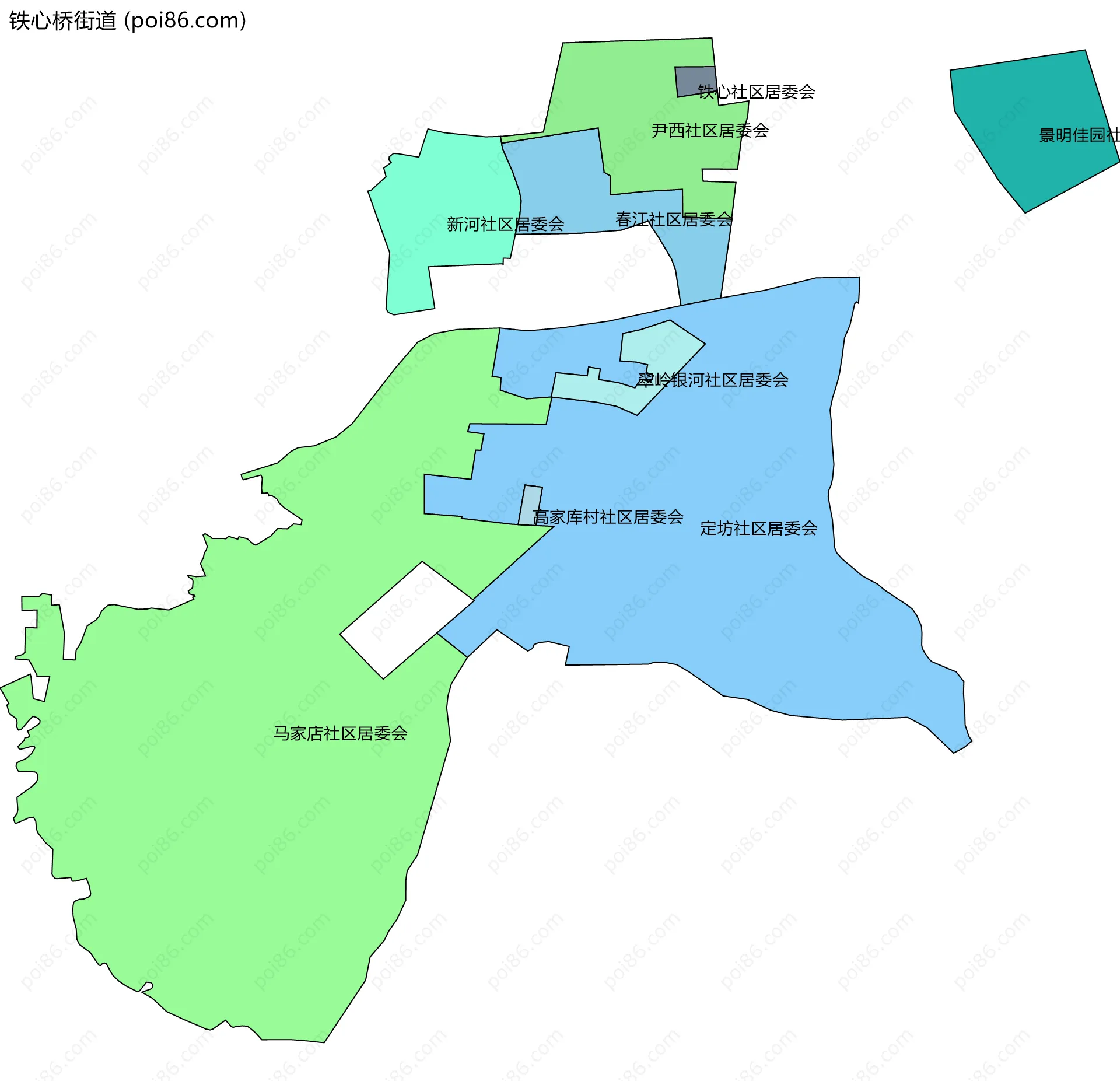 铁心桥街道边界地图(五级行政区划)