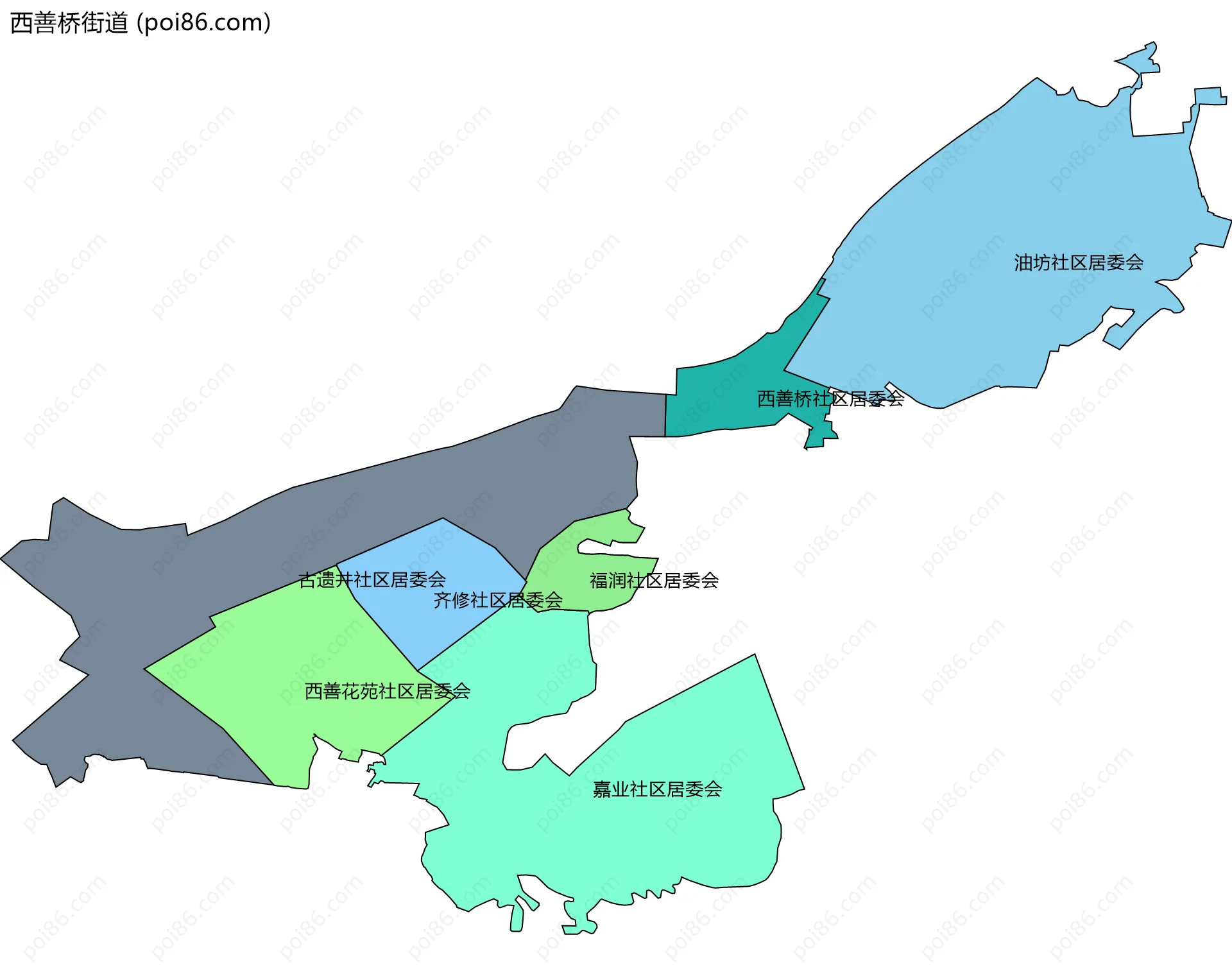 西善桥街道边界地图(五级行政区划)