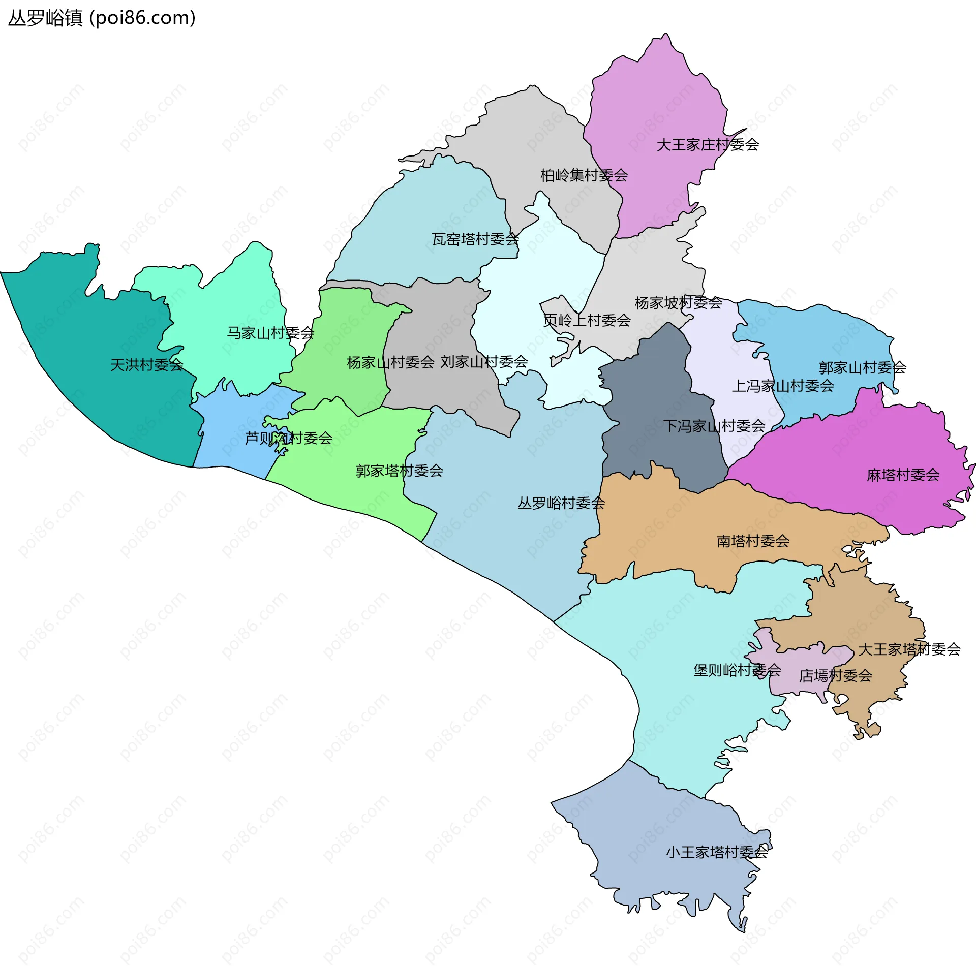 丛罗峪镇边界地图(五级行政区划)