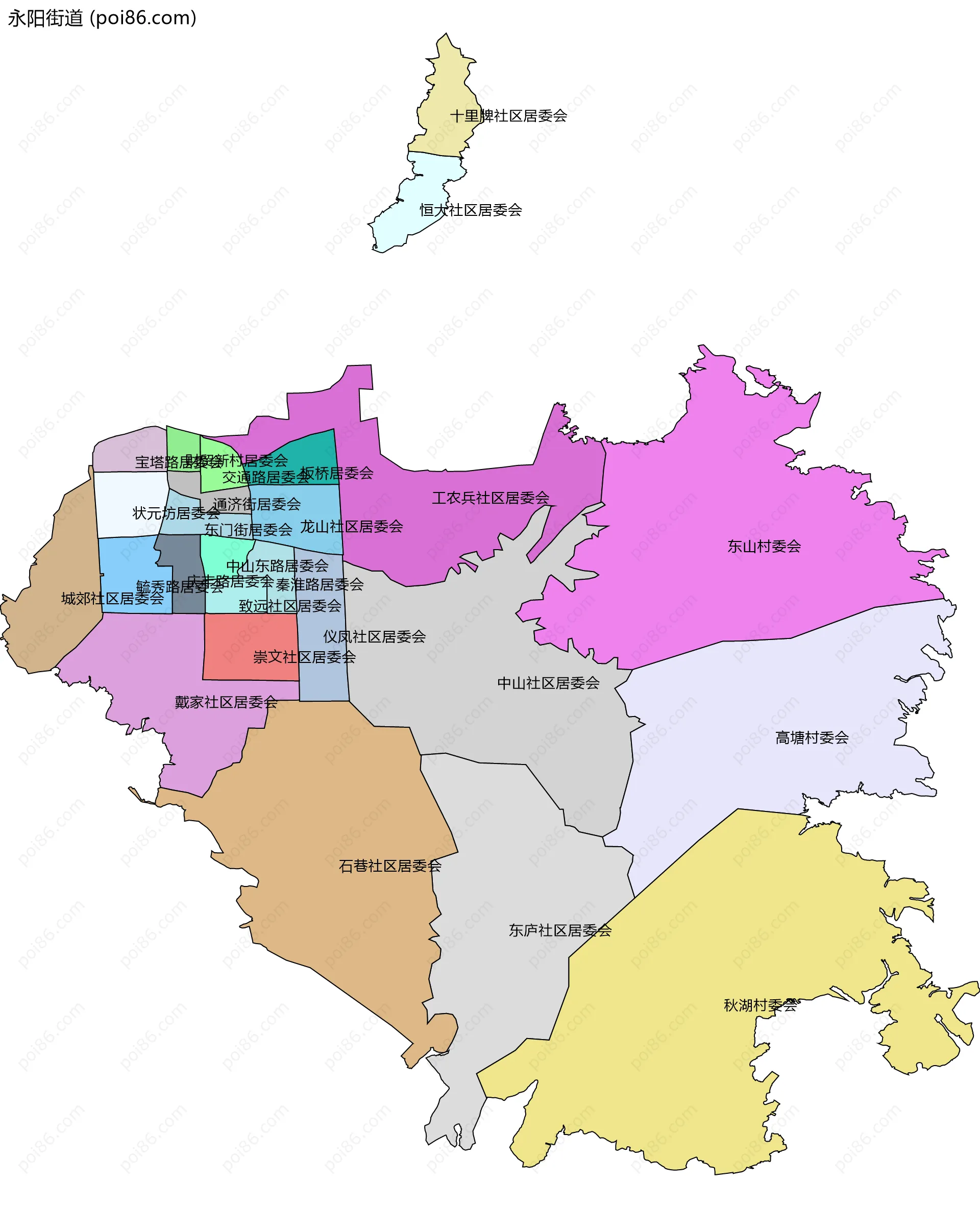永阳街道边界地图(五级行政区划)