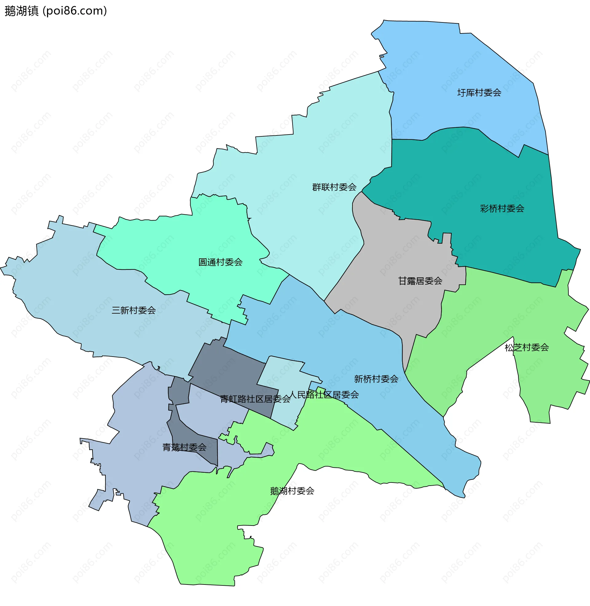 鹅湖镇边界地图(五级行政区划)