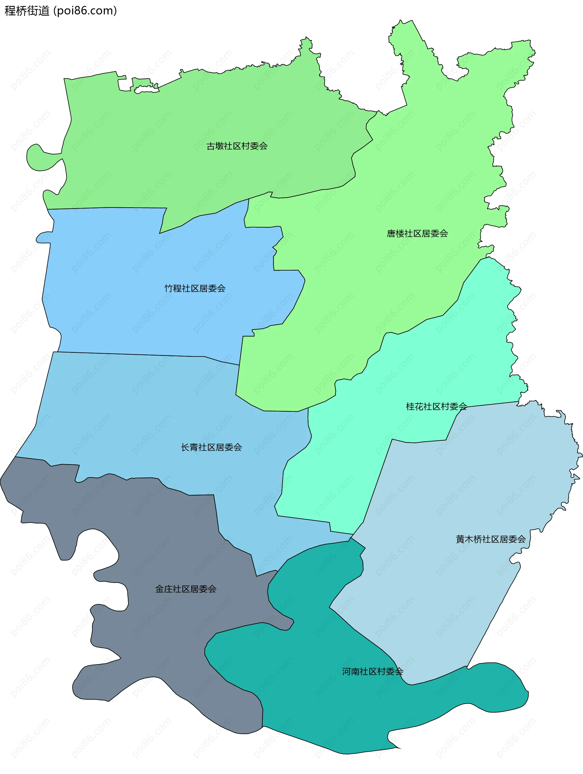 程桥街道边界地图(五级行政区划)