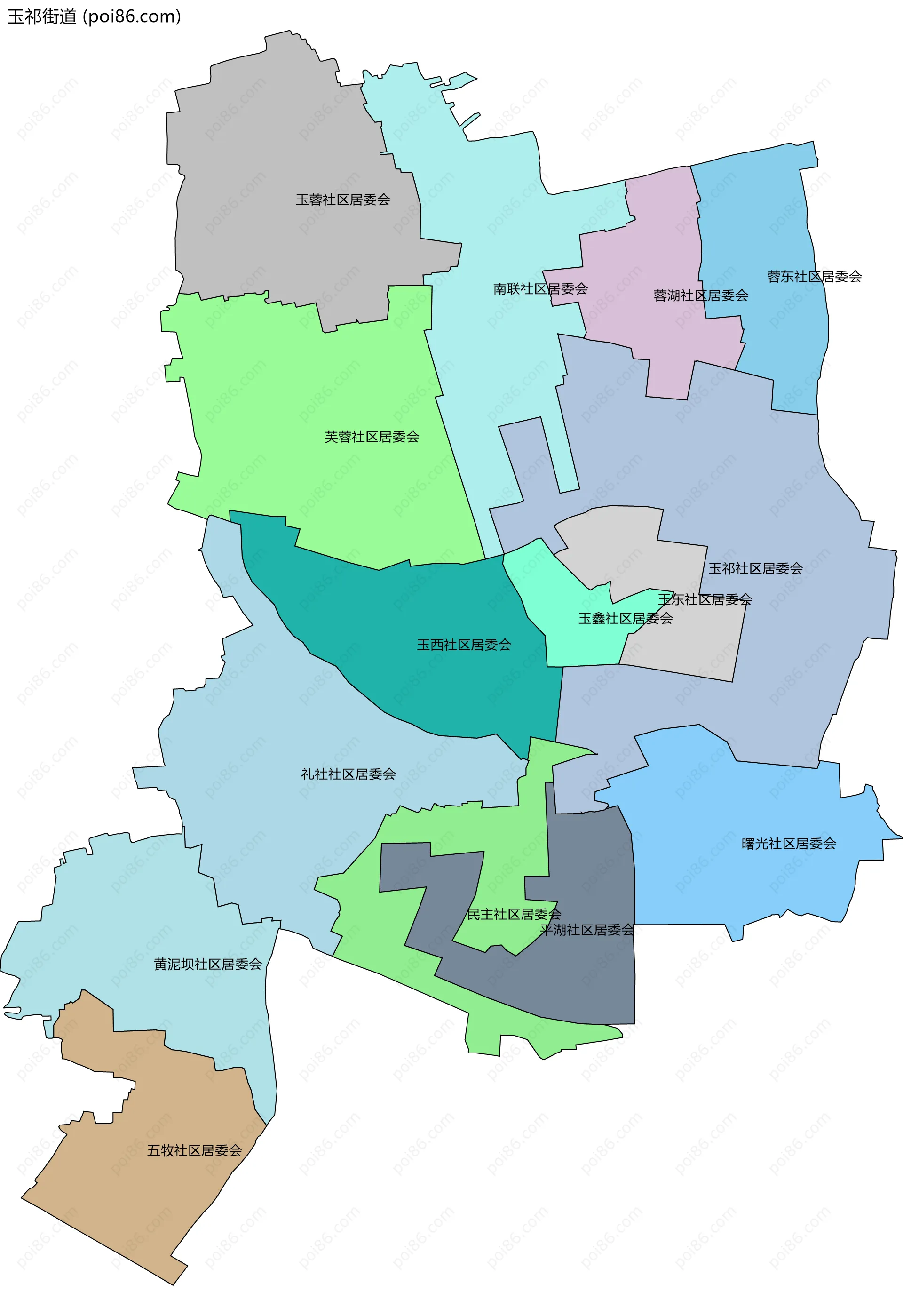 玉祁街道边界地图(五级行政区划)