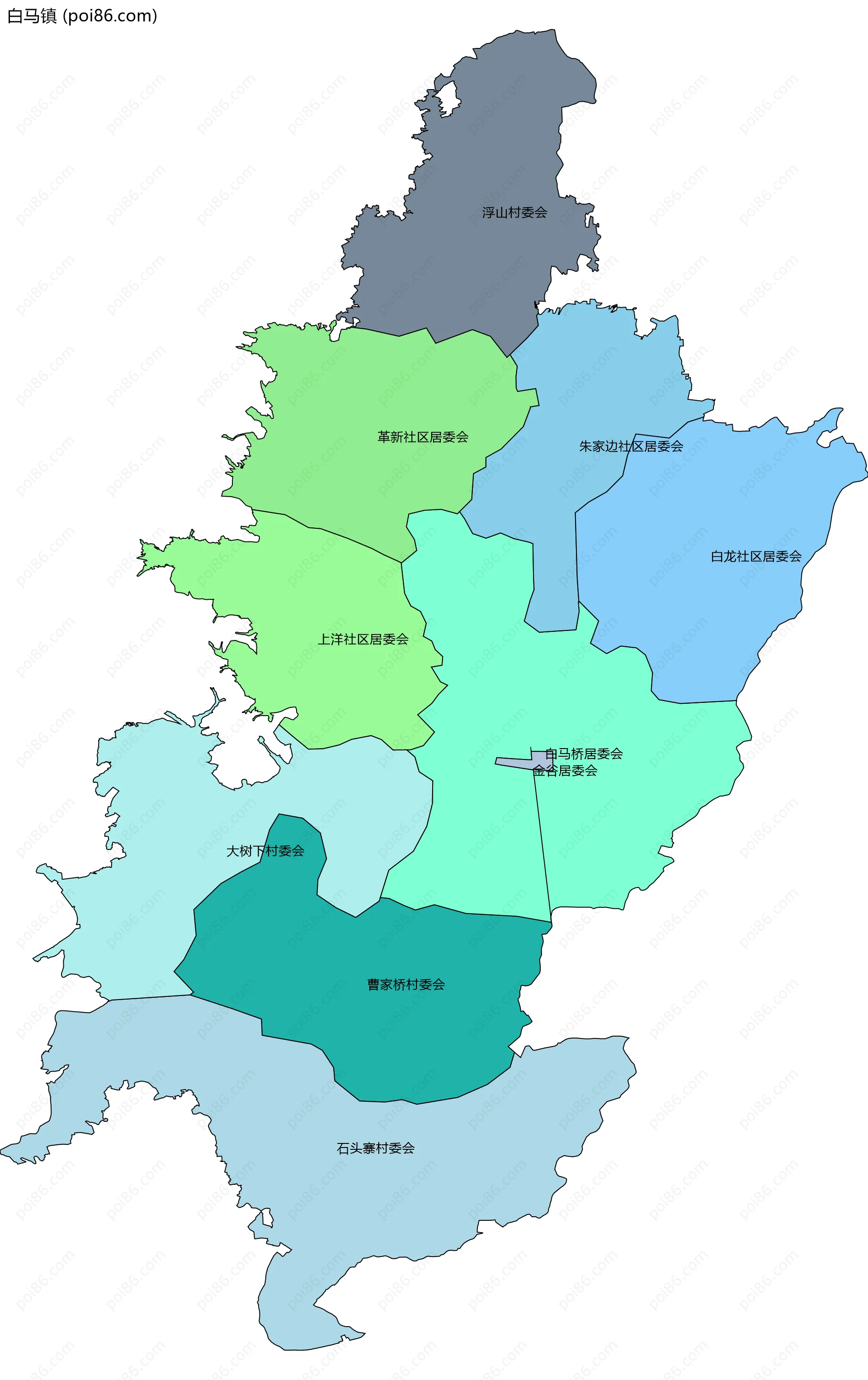 白马镇边界地图(五级行政区划)