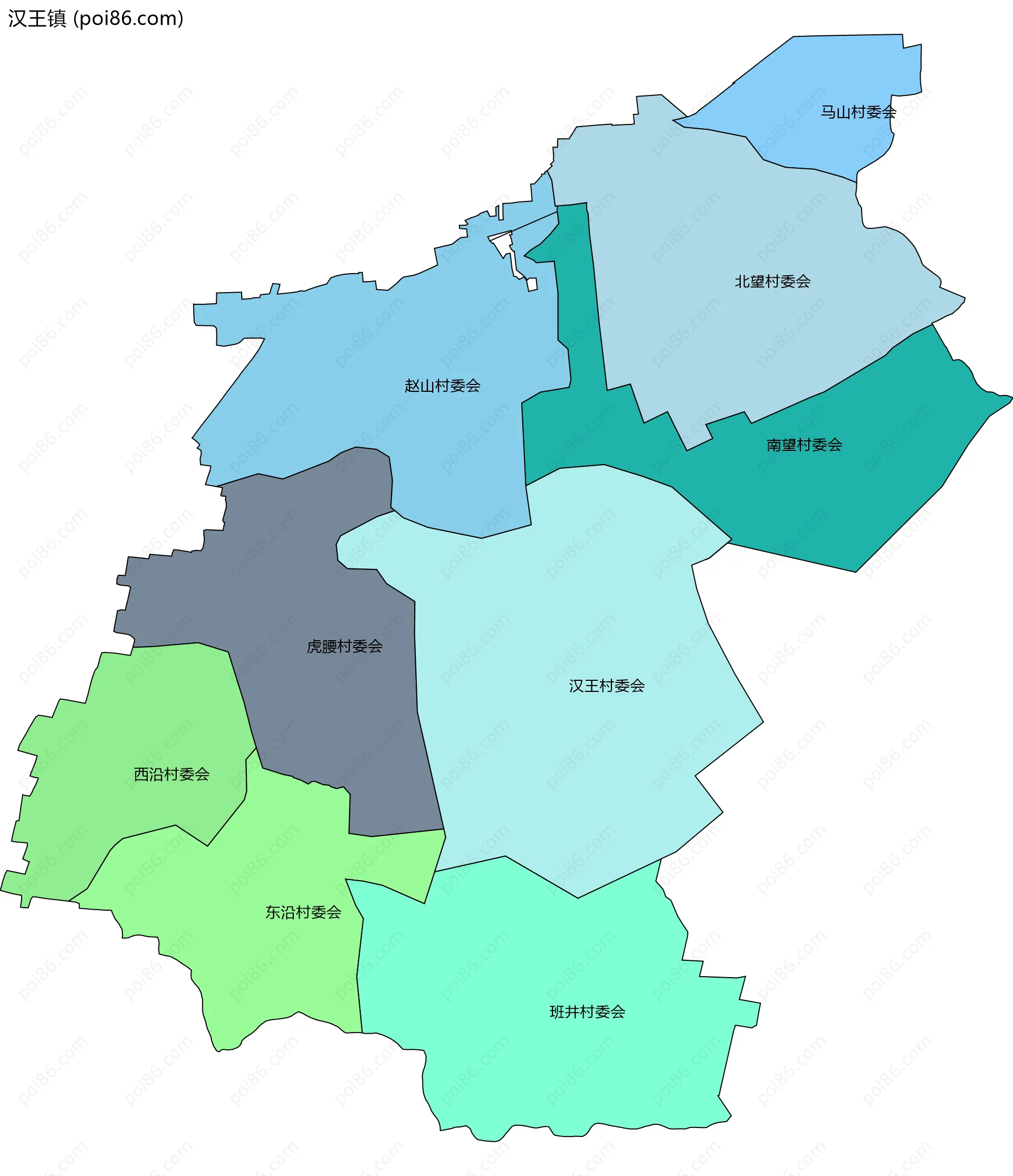 汉王镇边界地图(五级行政区划)