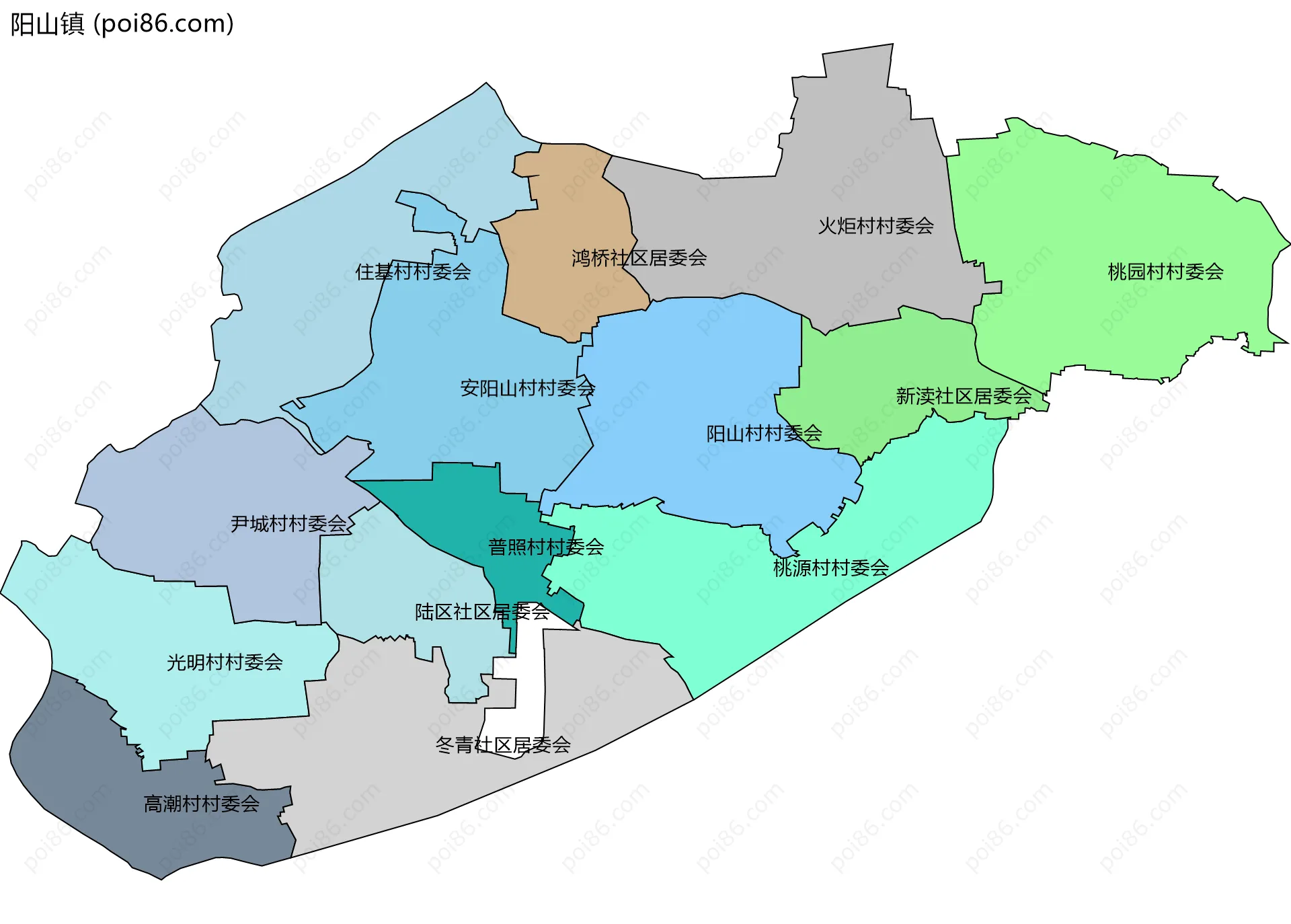 阳山镇边界地图(五级行政区划)