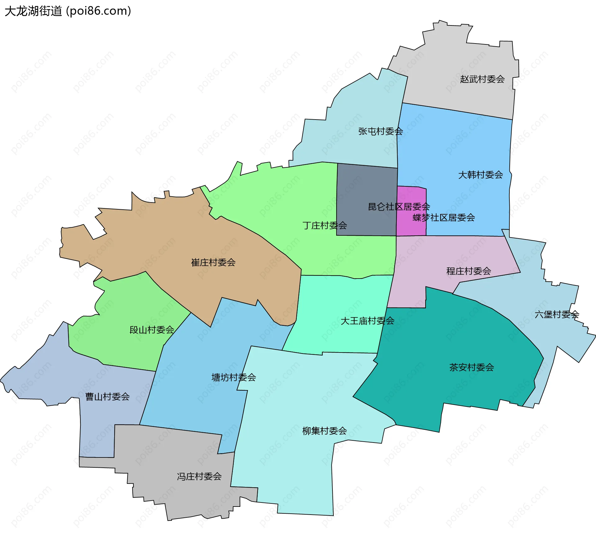 大龙湖街道边界地图(五级行政区划)