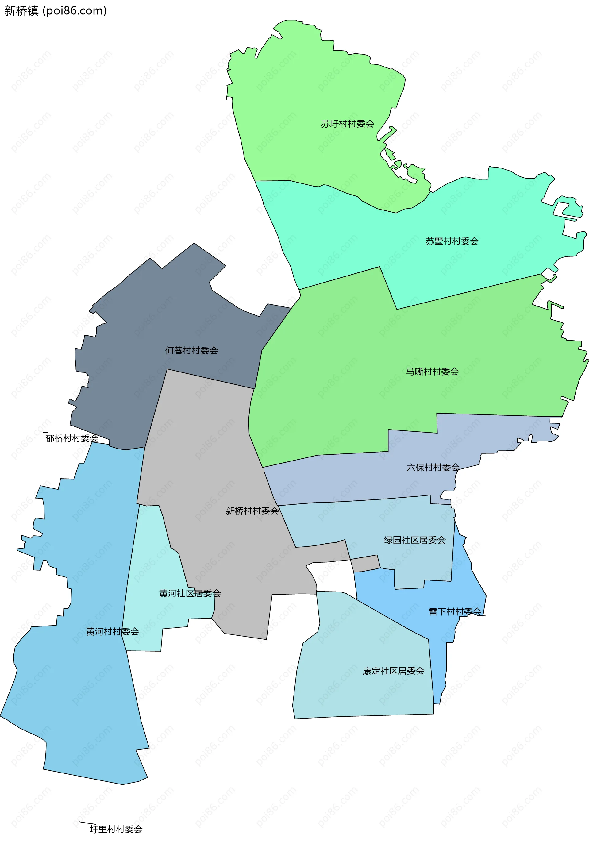 新桥镇边界地图(五级行政区划)