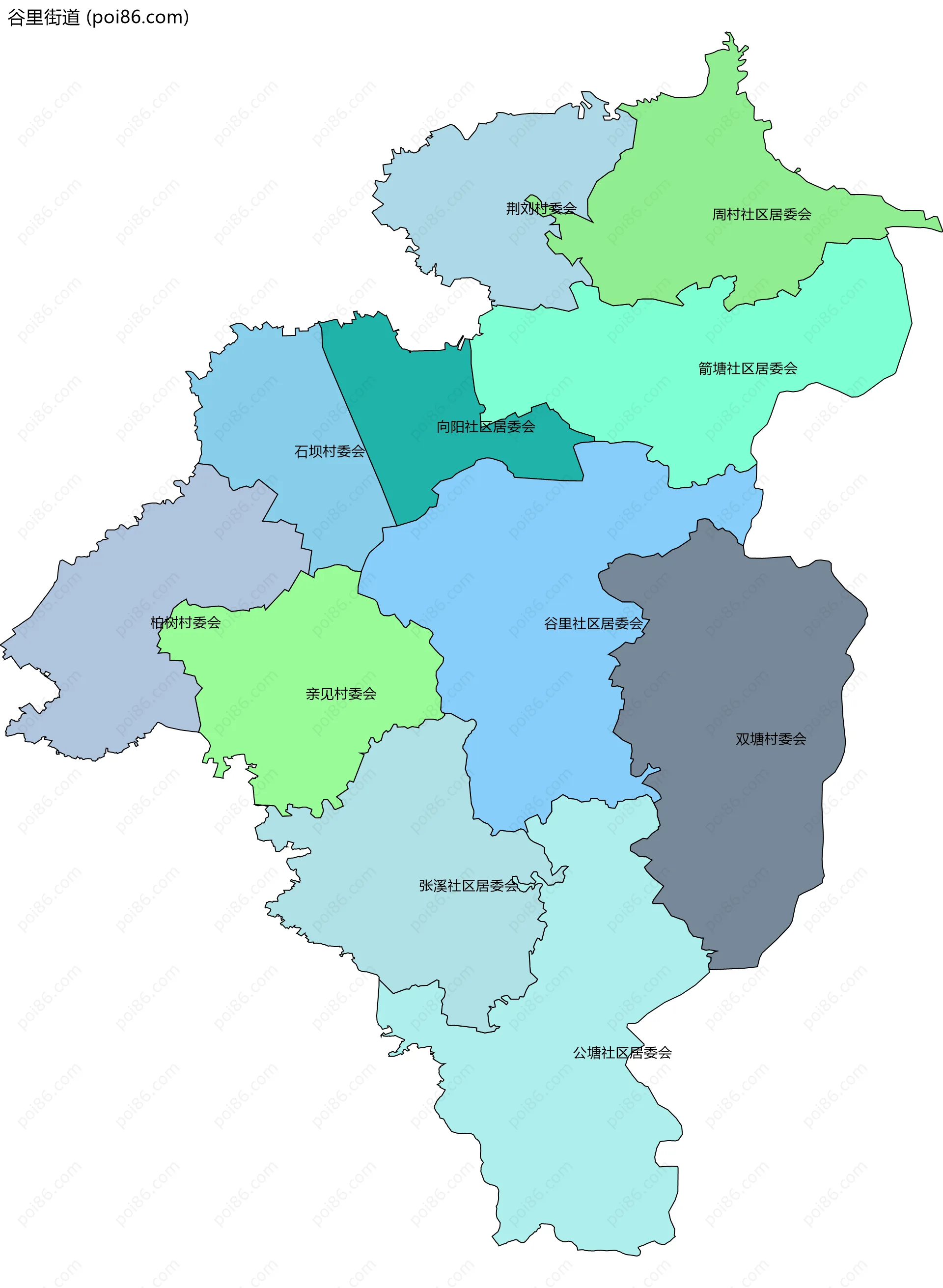 谷里街道边界地图(五级行政区划)