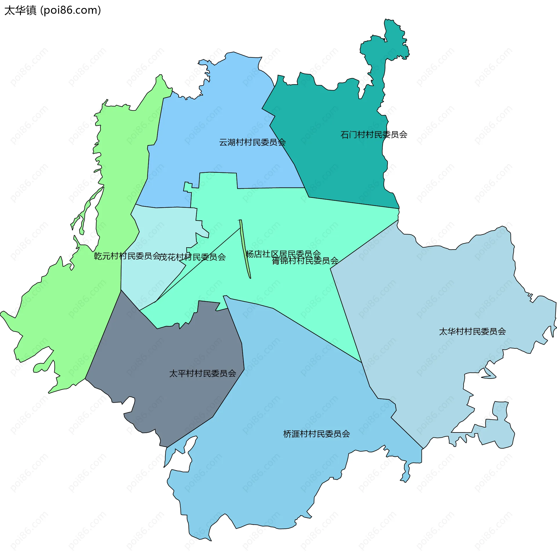 太华镇边界地图(五级行政区划)