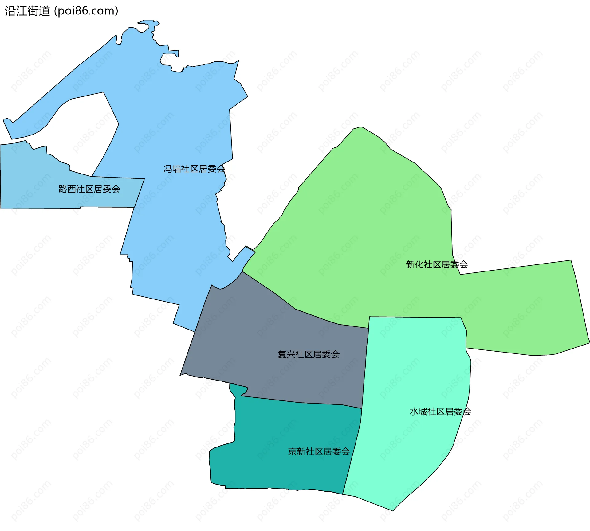 沿江街道边界地图(五级行政区划)