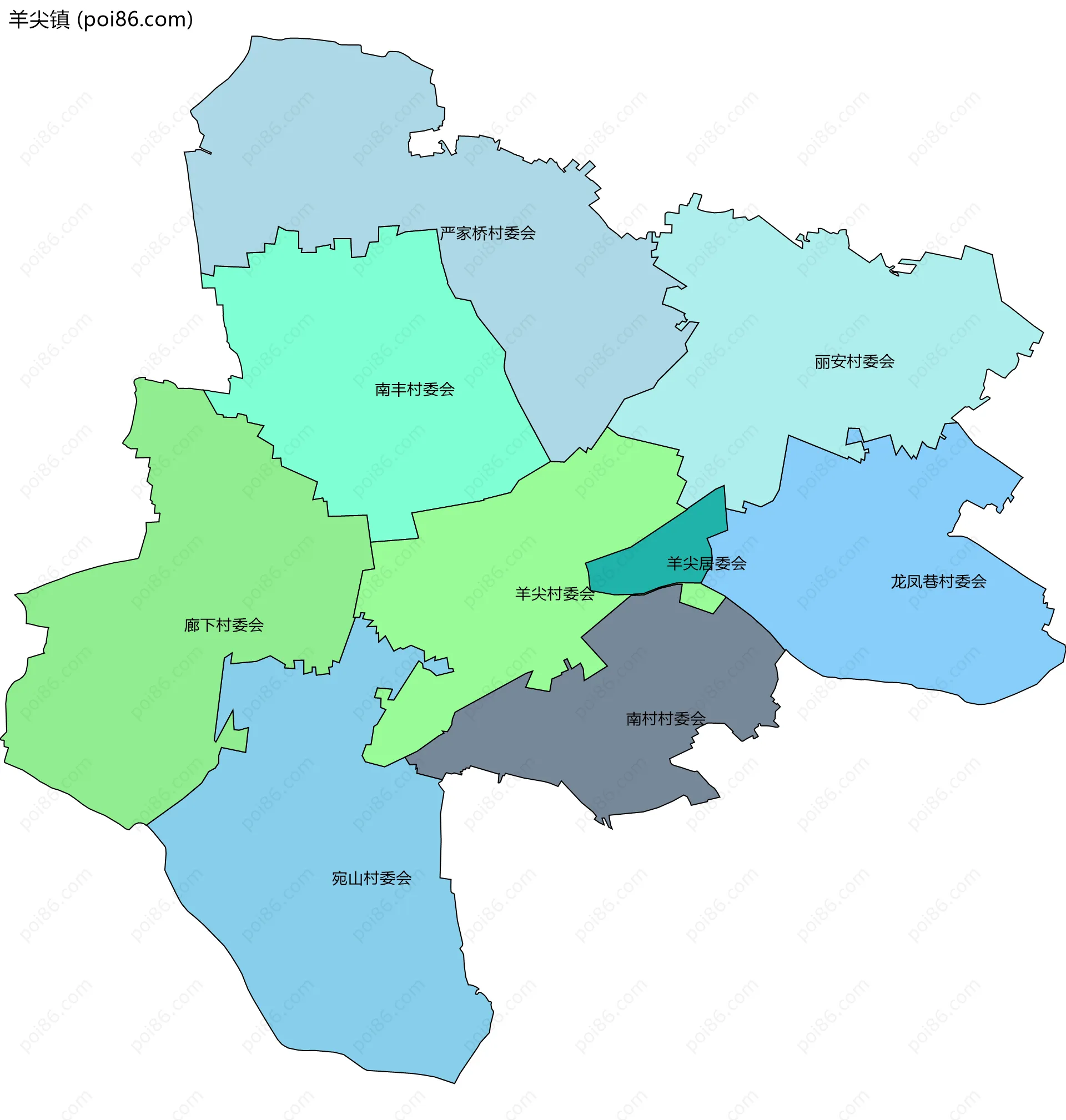 羊尖镇边界地图(五级行政区划)