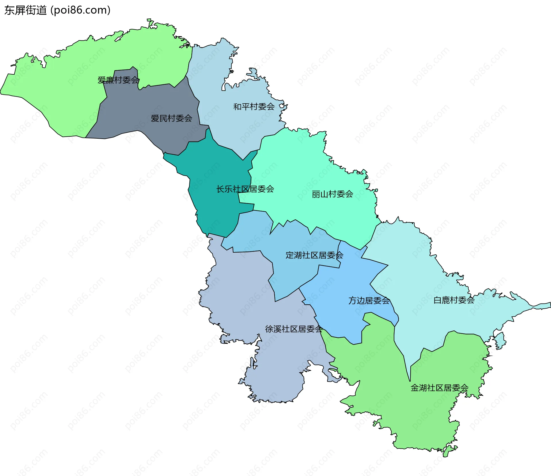 东屏街道边界地图(五级行政区划)