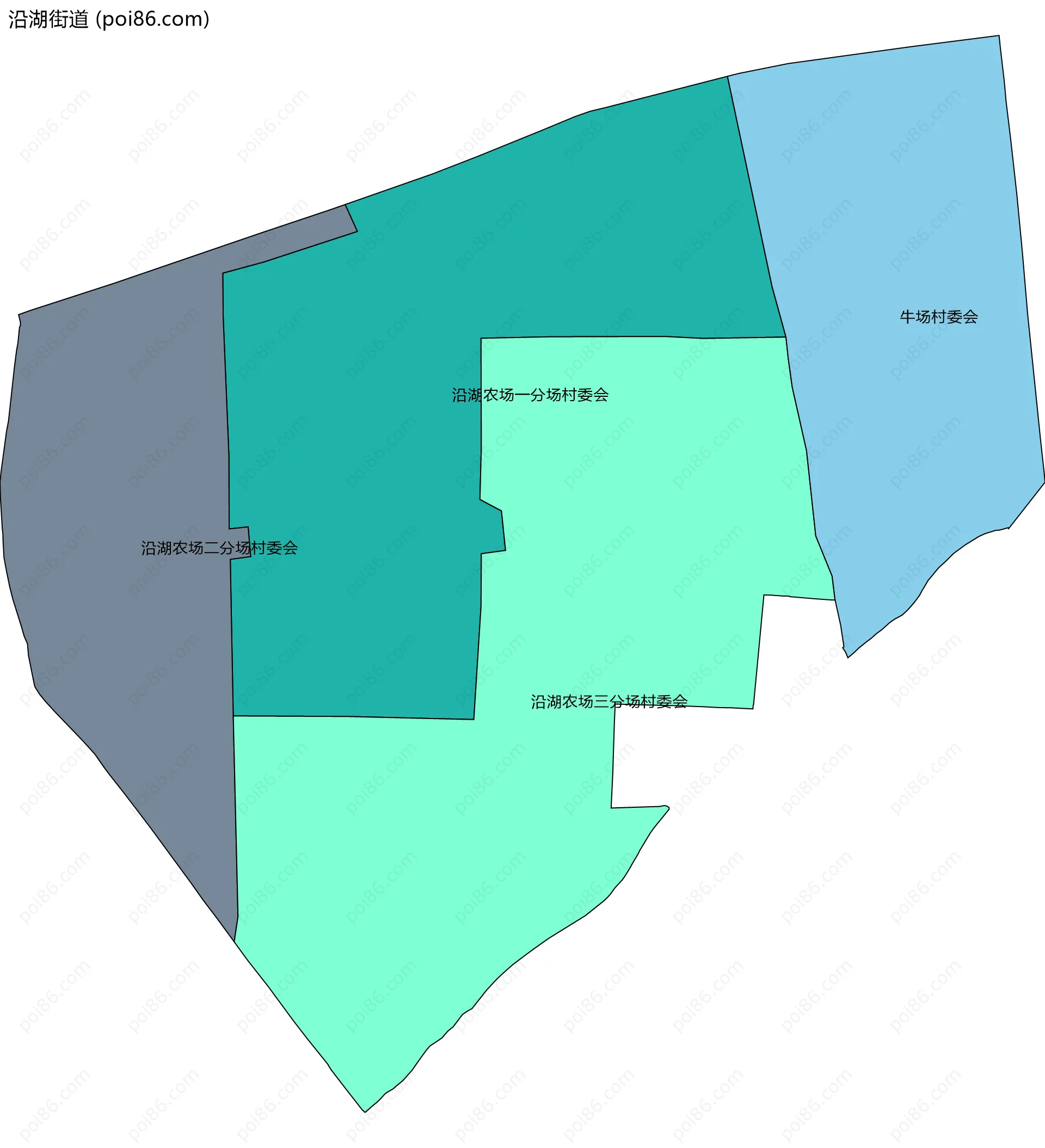 沿湖街道边界地图(五级行政区划)