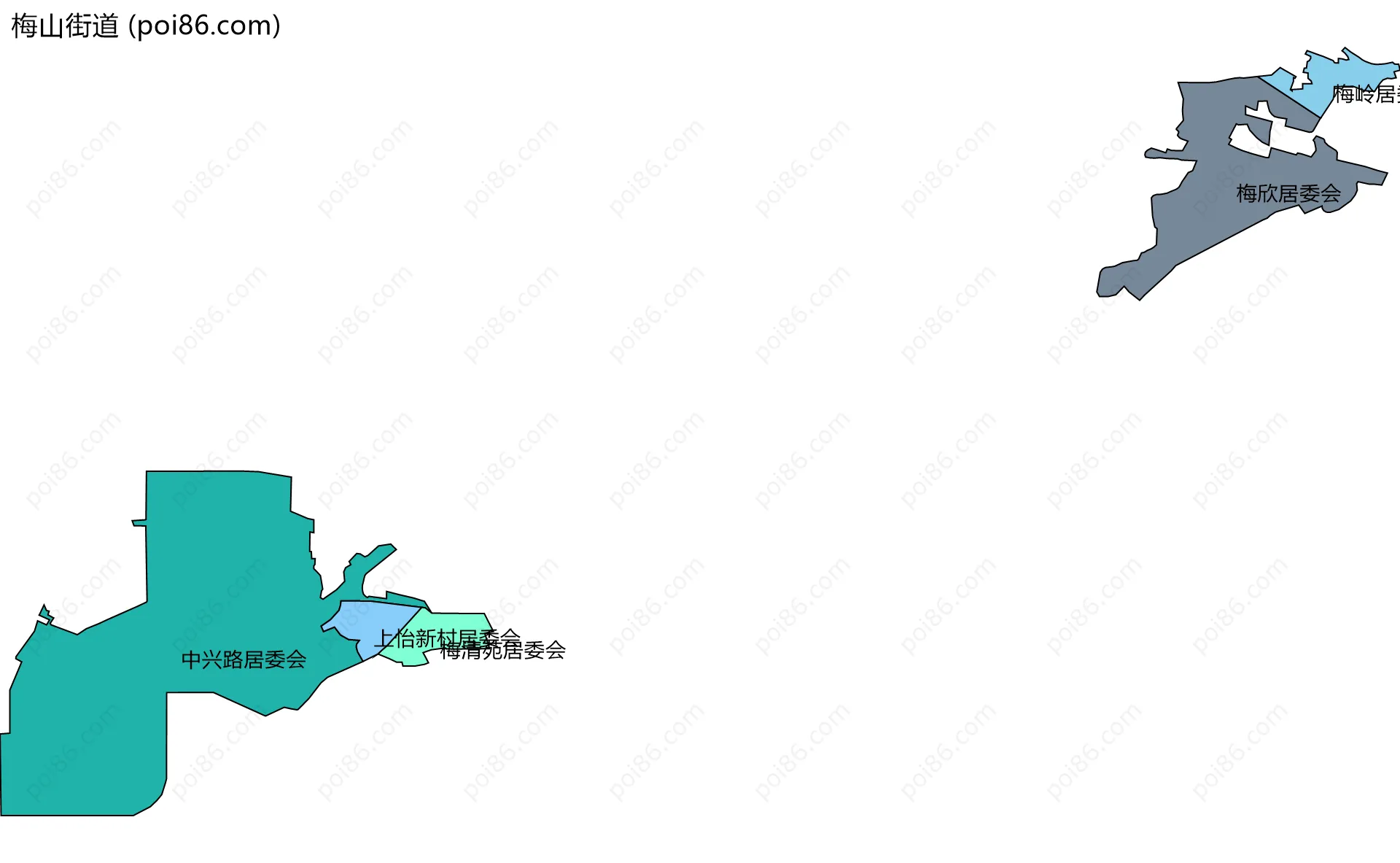 梅山街道边界地图(五级行政区划)