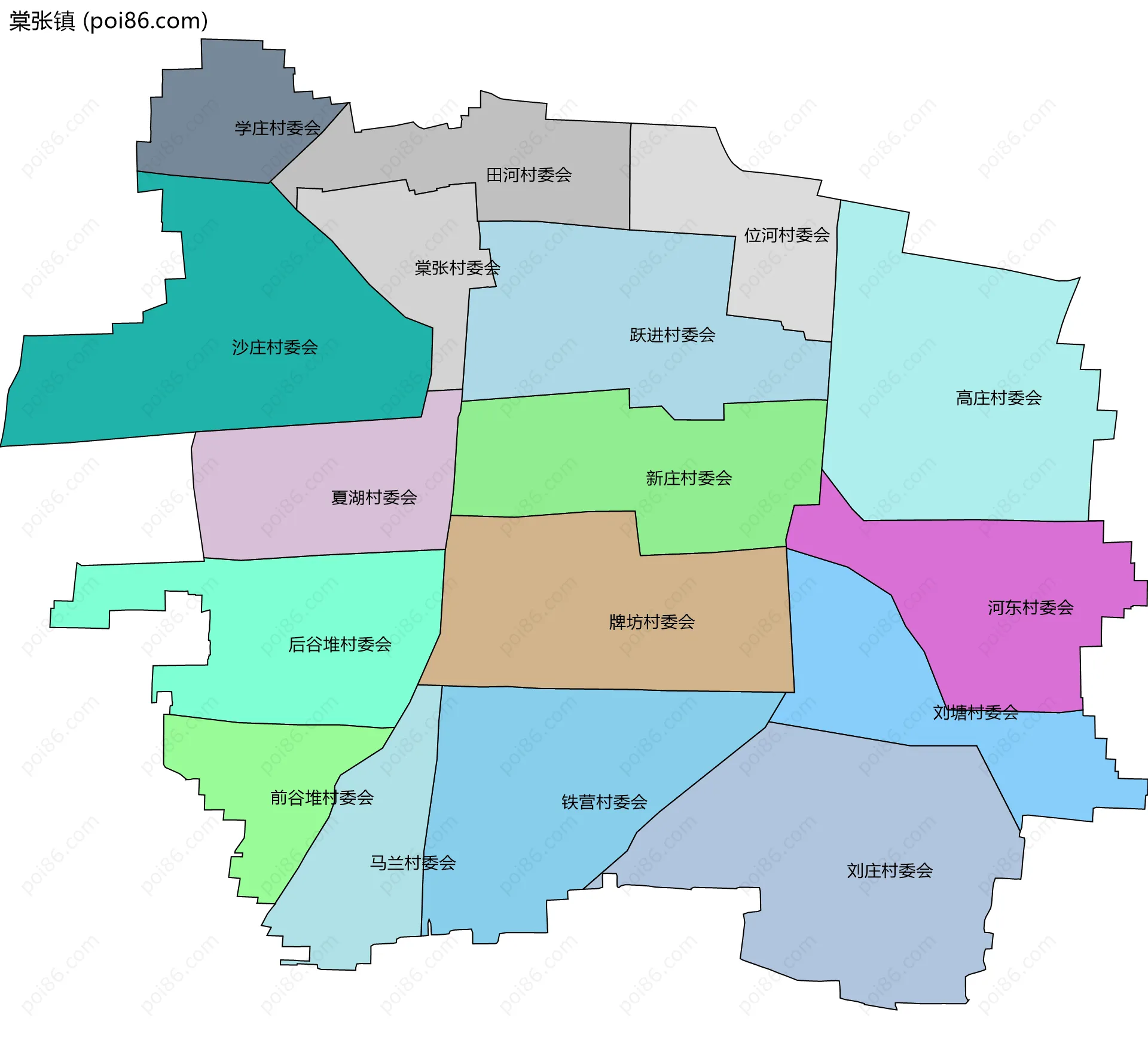 棠张镇边界地图(五级行政区划)