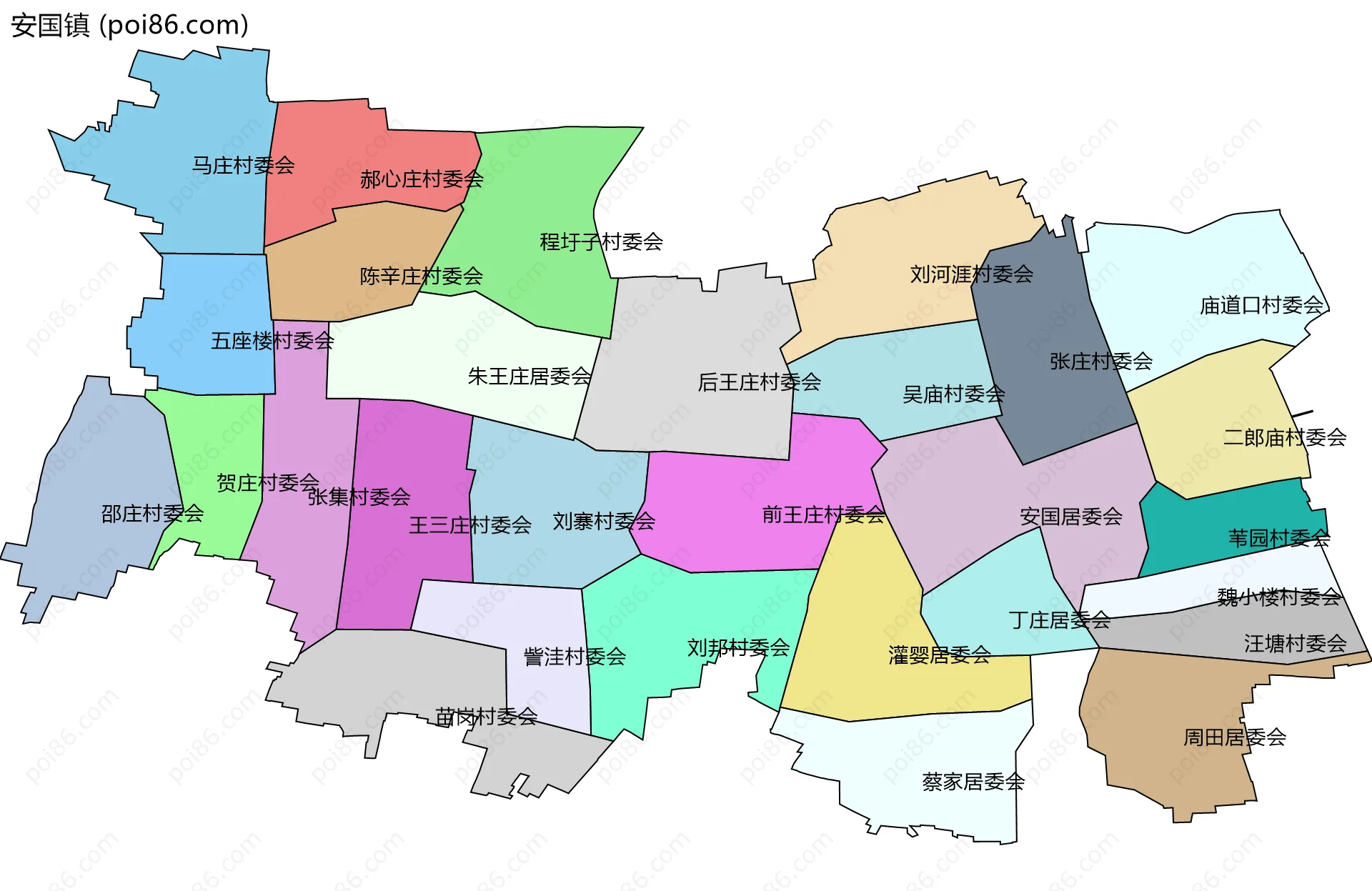 安国镇边界地图(五级行政区划)