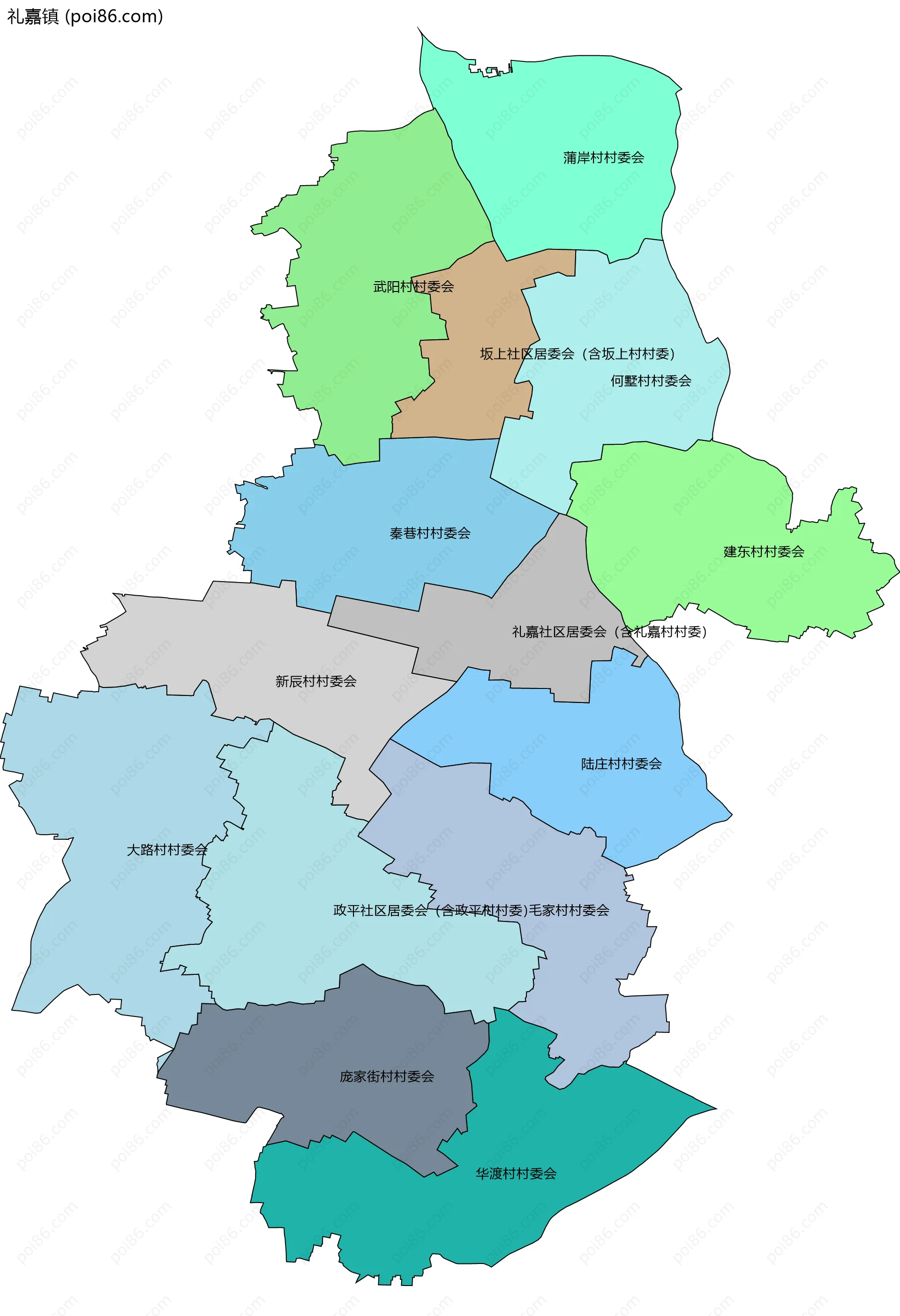 礼嘉镇边界地图(五级行政区划)