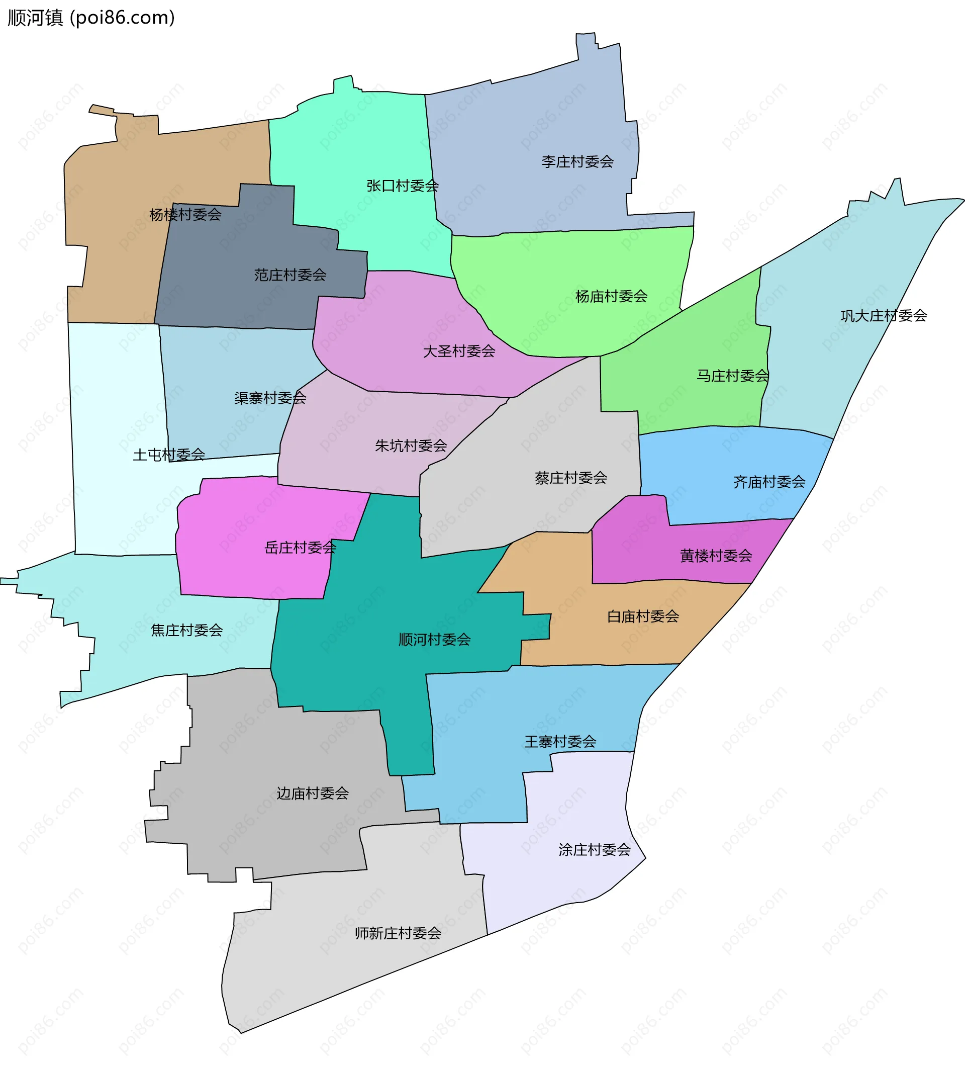 顺河镇边界地图(五级行政区划)