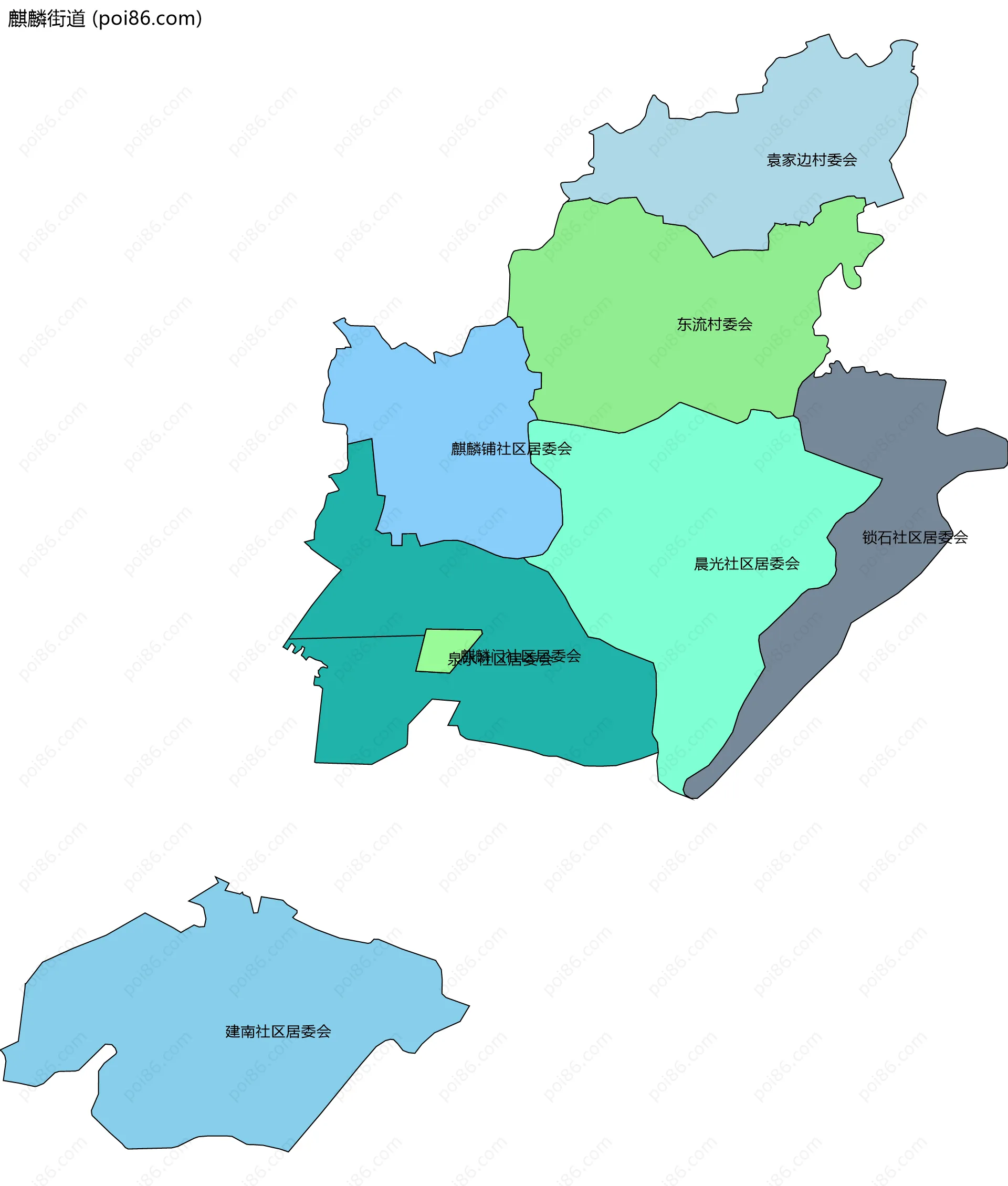 麒麟街道边界地图(五级行政区划)