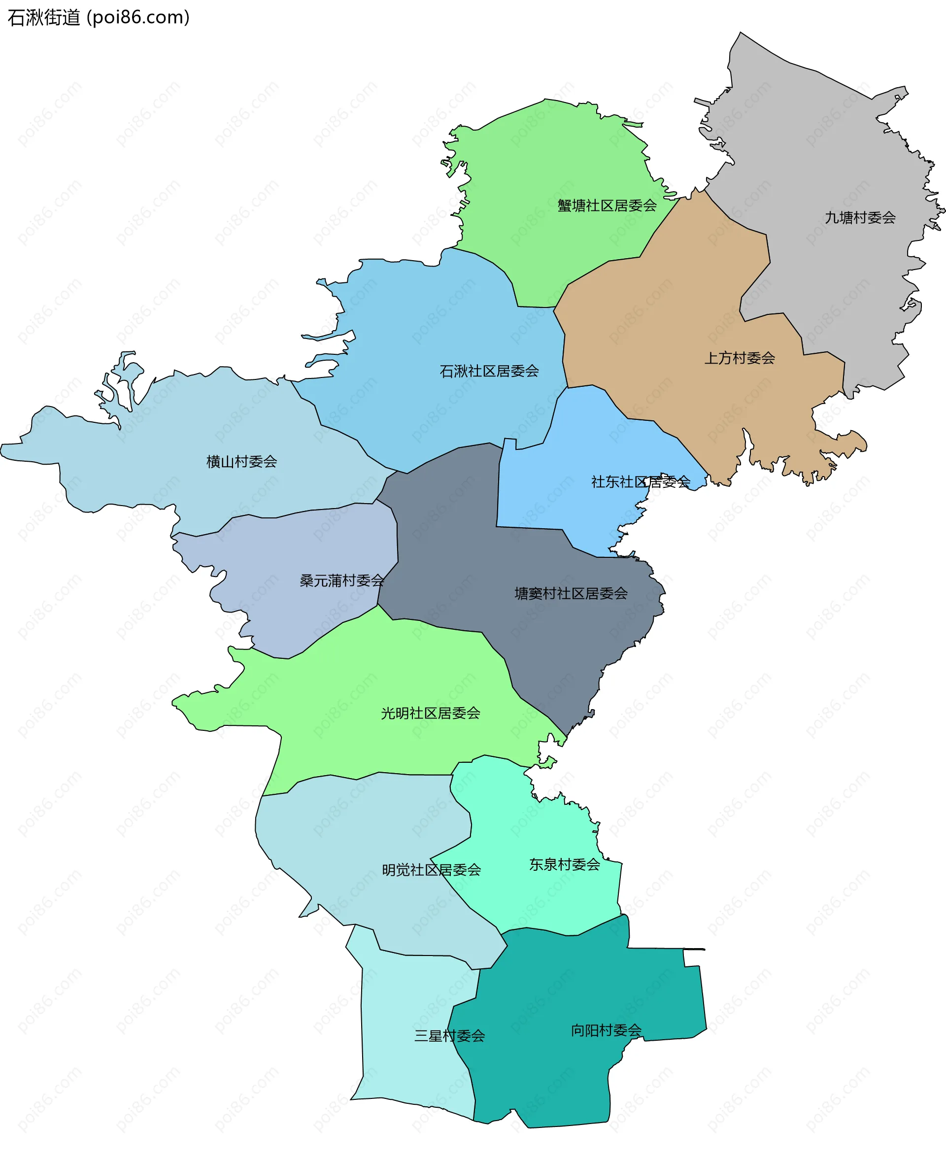 石湫街道边界地图(五级行政区划)